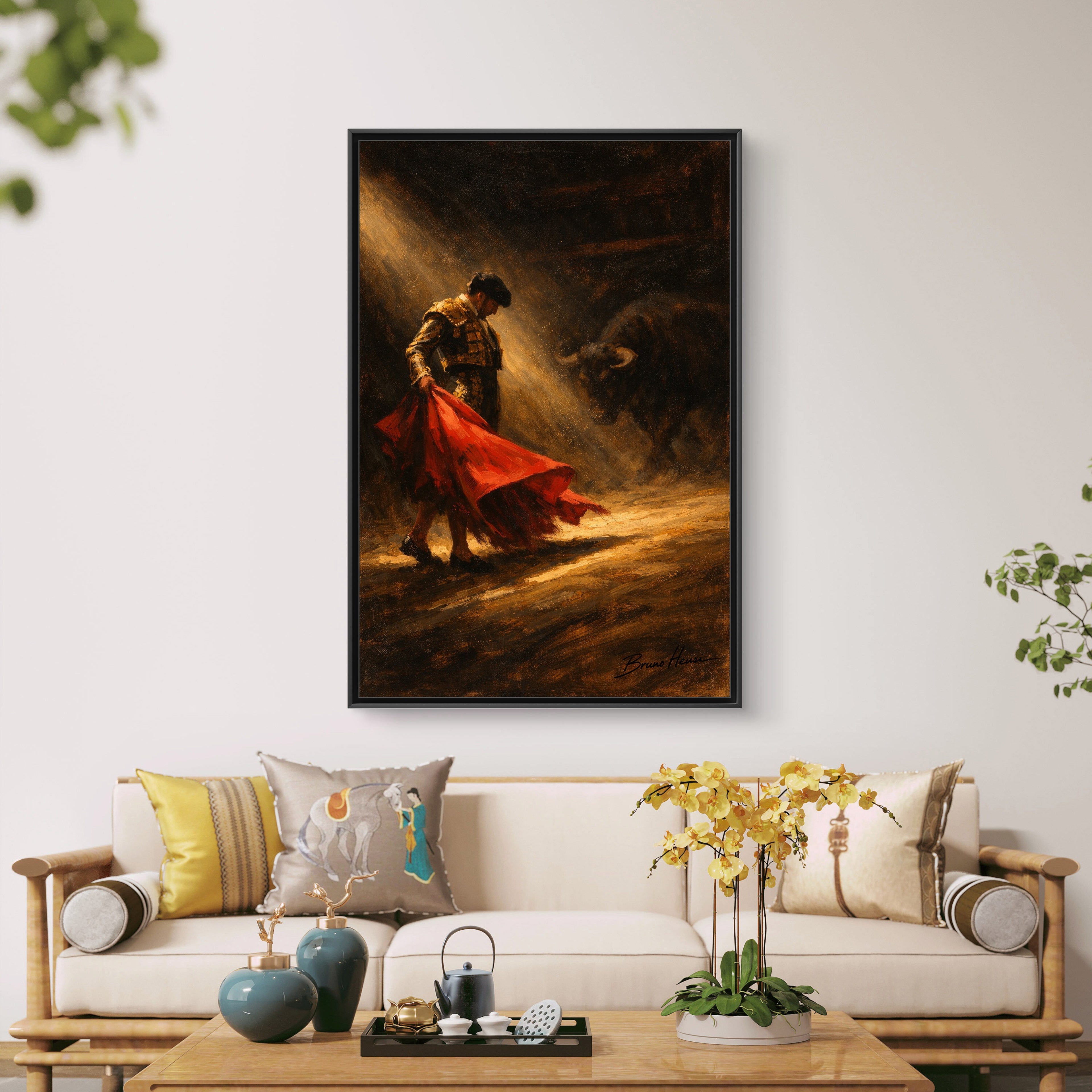 Matador Canvas Wall Art – Classic Spanish Bullfighting Scene Framed Print