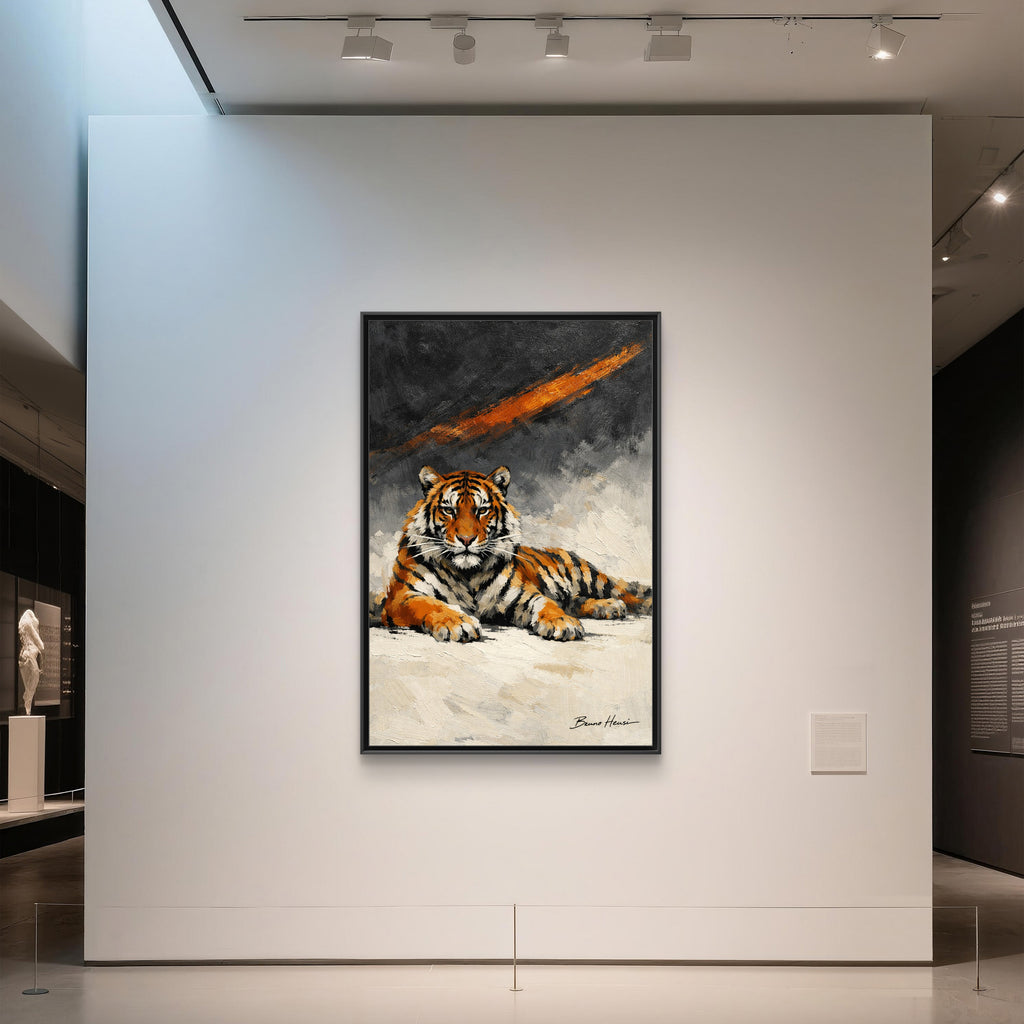 Framed Tiger Canvas Wall Art — Majestic Orange & Gray Matte Print