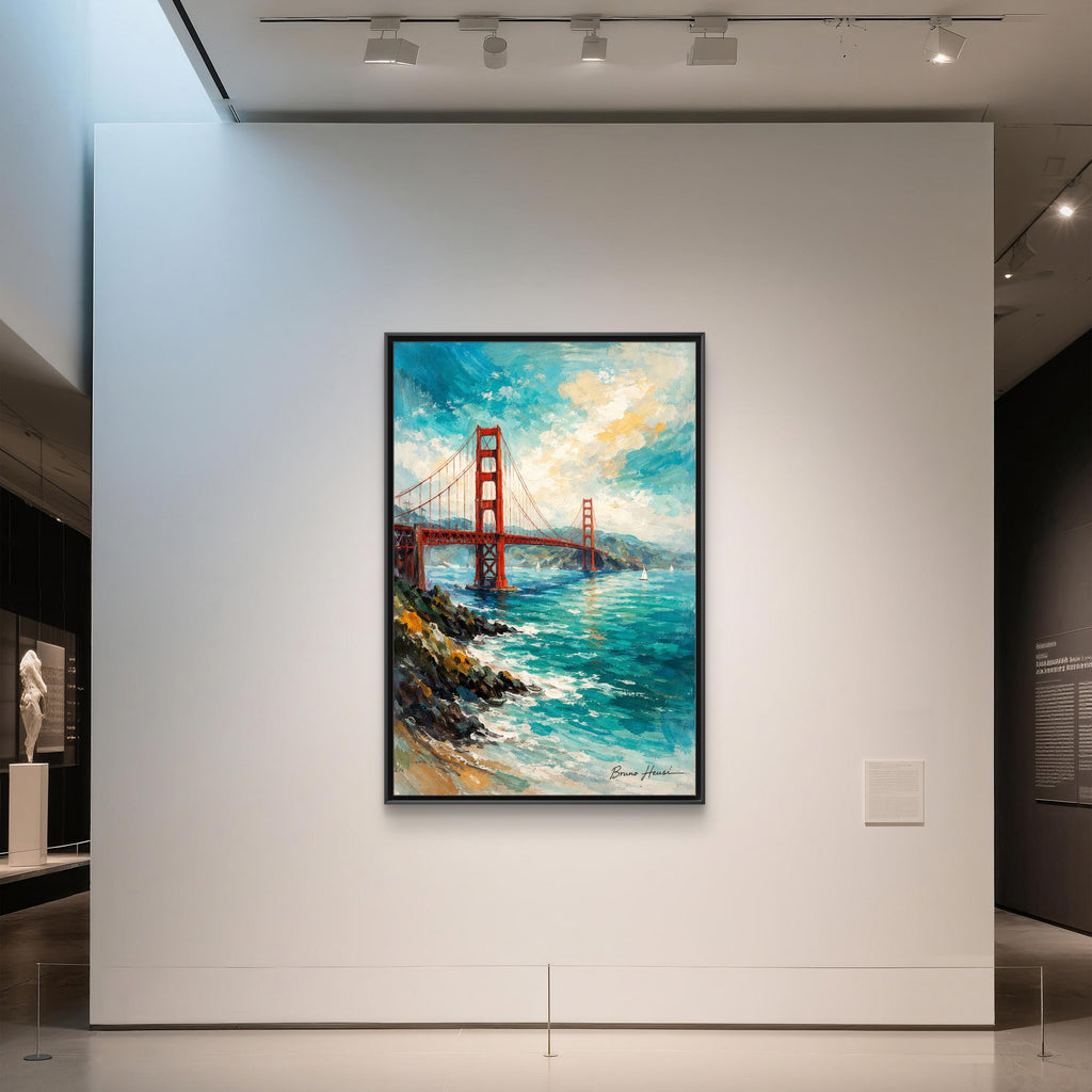 Golden Gate Bridge Seascape Matte Canvas Framed Wall Art