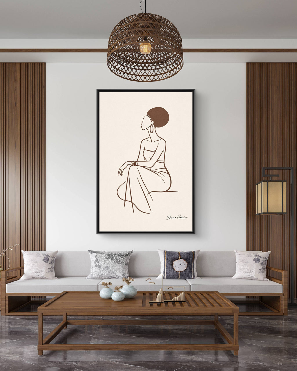 Elegant Minimalist Line Art Woman — Framed Matte Canvas Wall Art