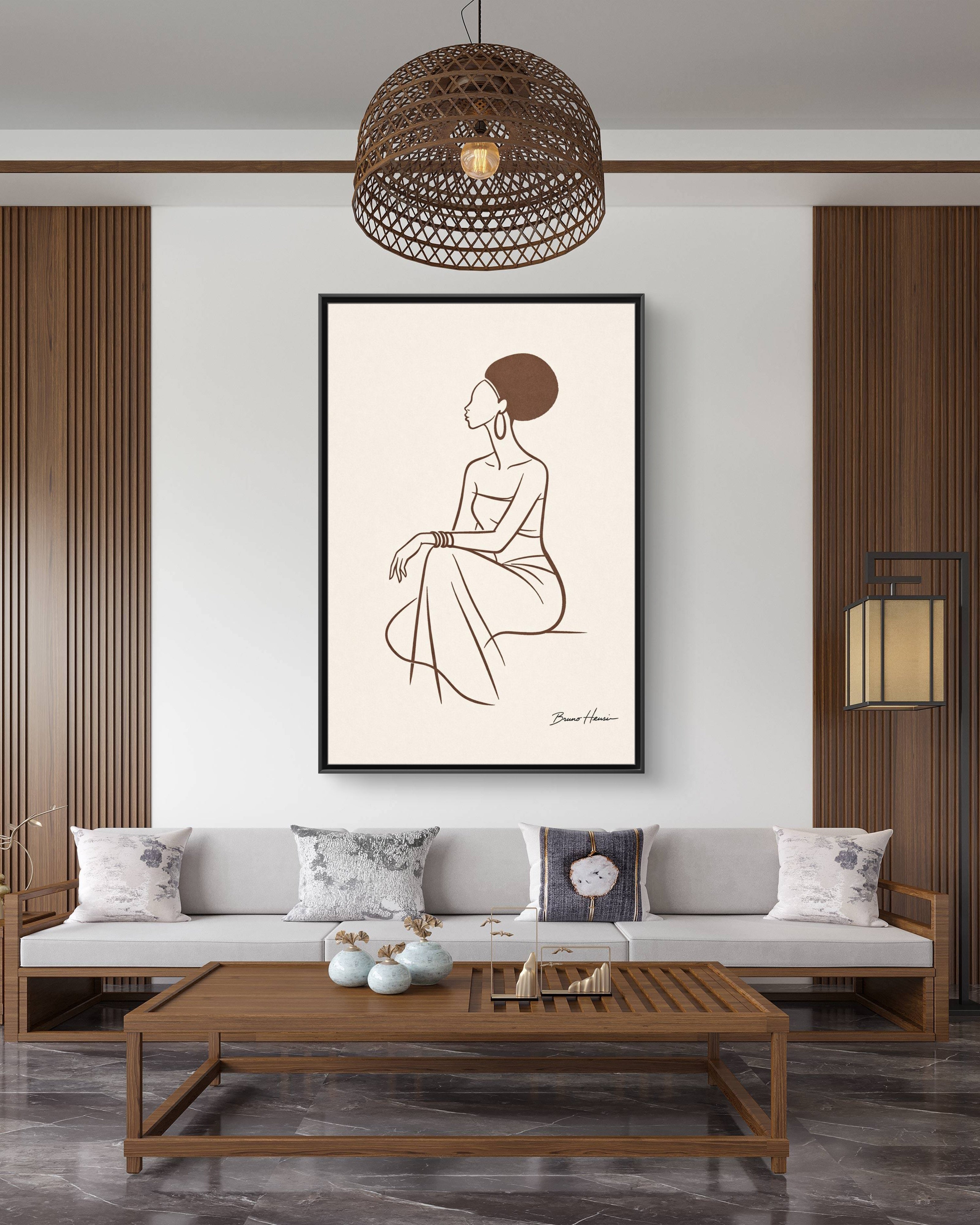 Elegant Minimalist Line Art Woman — Framed Matte Canvas Wall Art