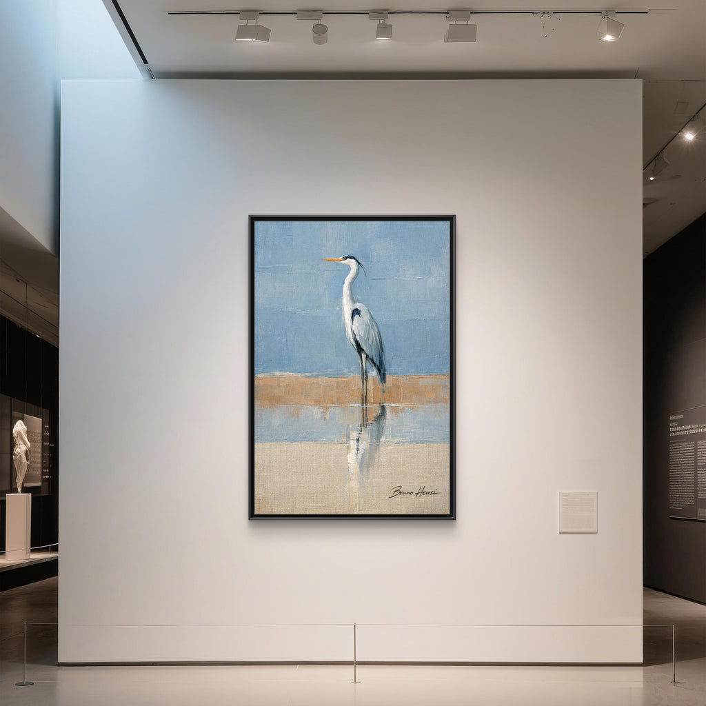 Framed Heron Canvas Art – Coastal Shorebird Wall Decor