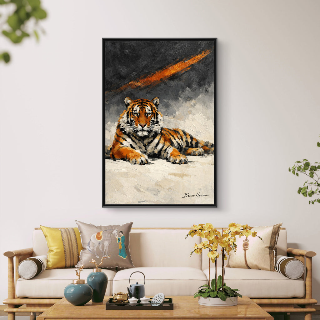Framed Tiger Canvas Wall Art — Majestic Orange & Gray Matte Print