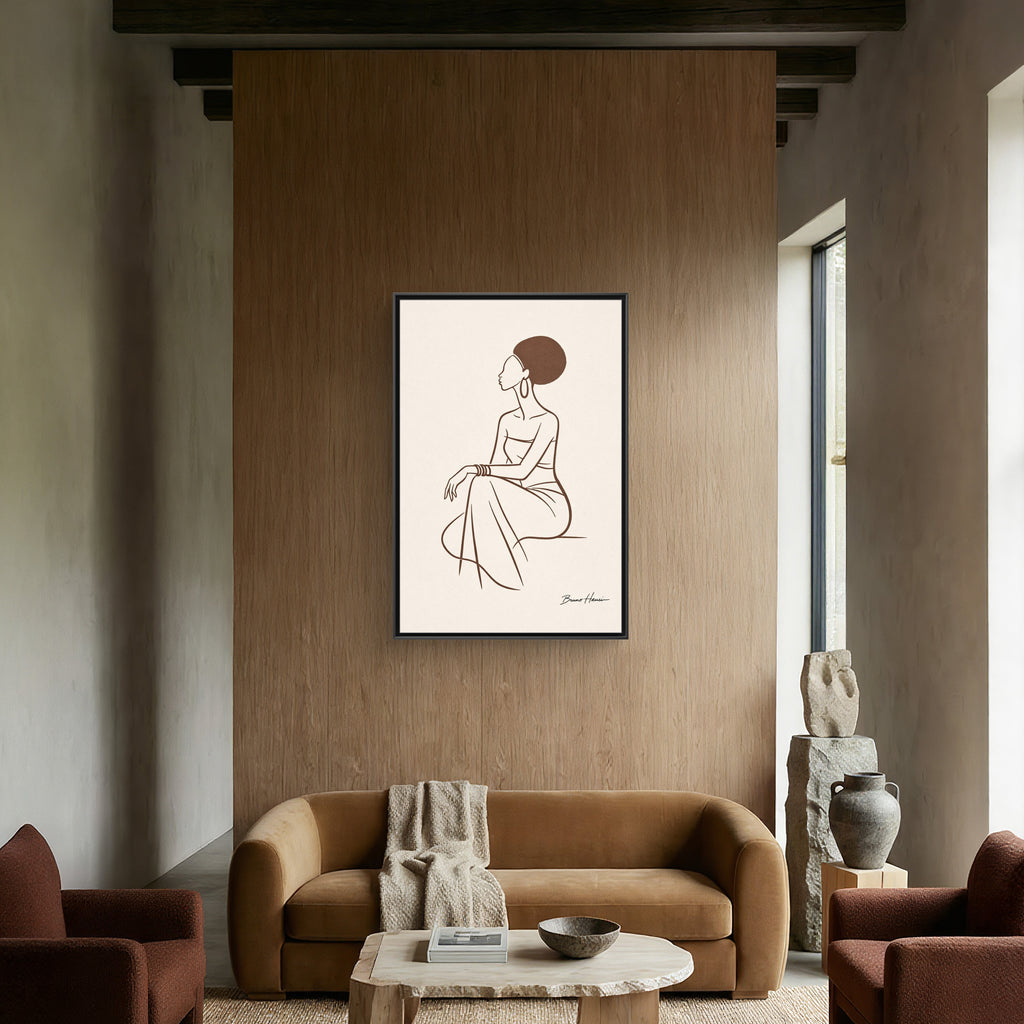 Elegant Minimalist Line Art Woman — Framed Matte Canvas Wall Art