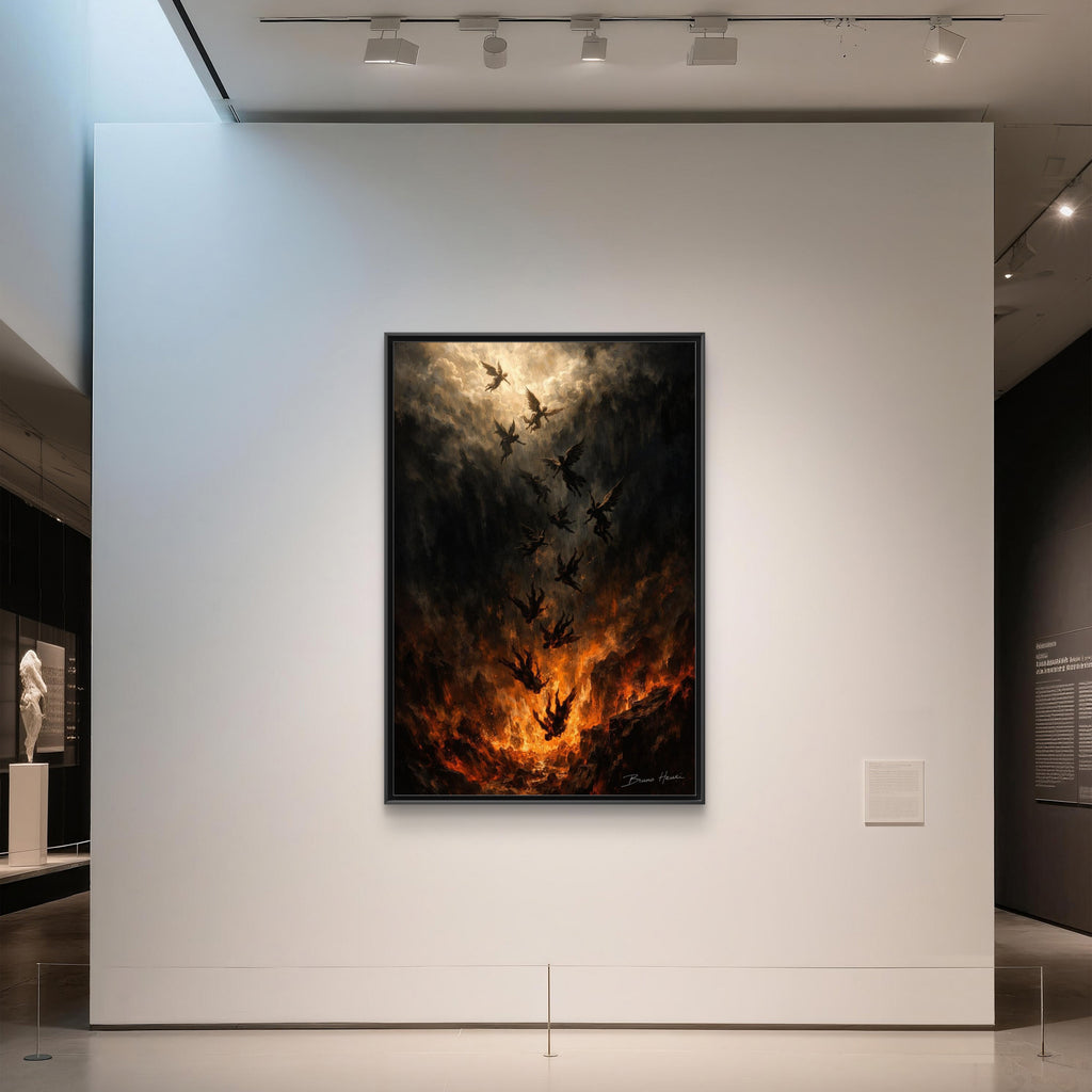 Falling Angels Matte Framed Canvas Print — Dark Fantasy Wall Art