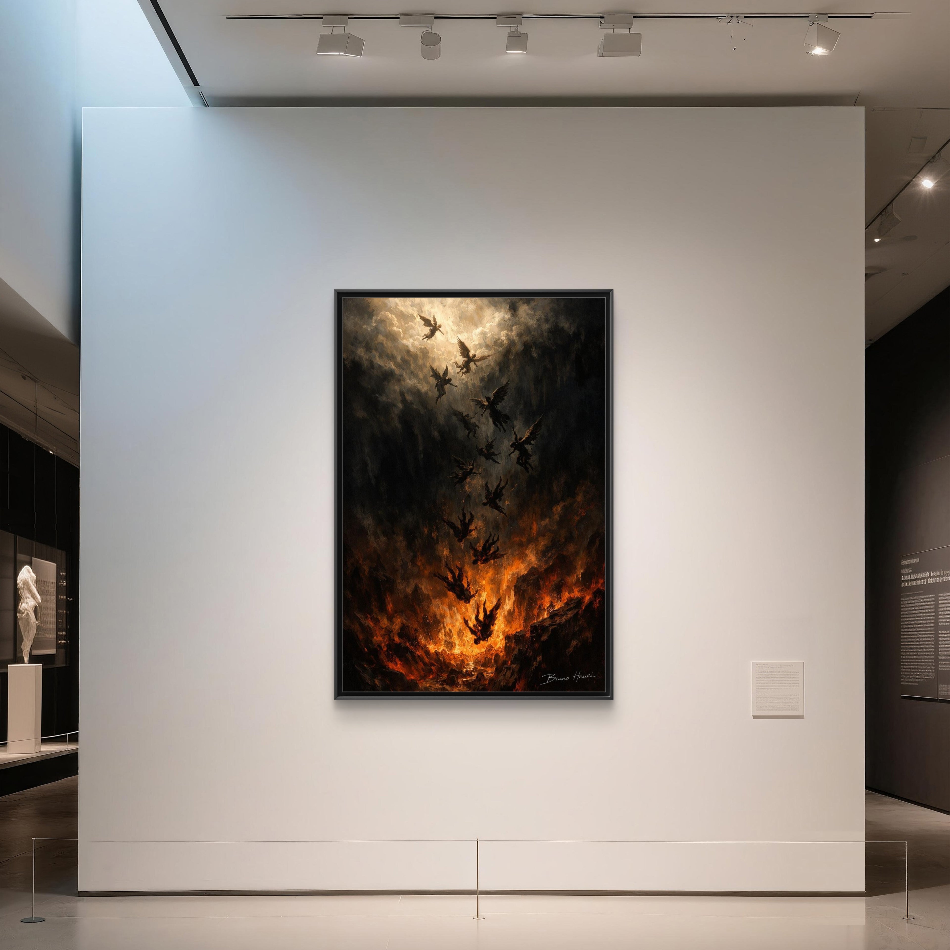 Falling Angels Matte Framed Canvas Print — Dark Fantasy Wall Art