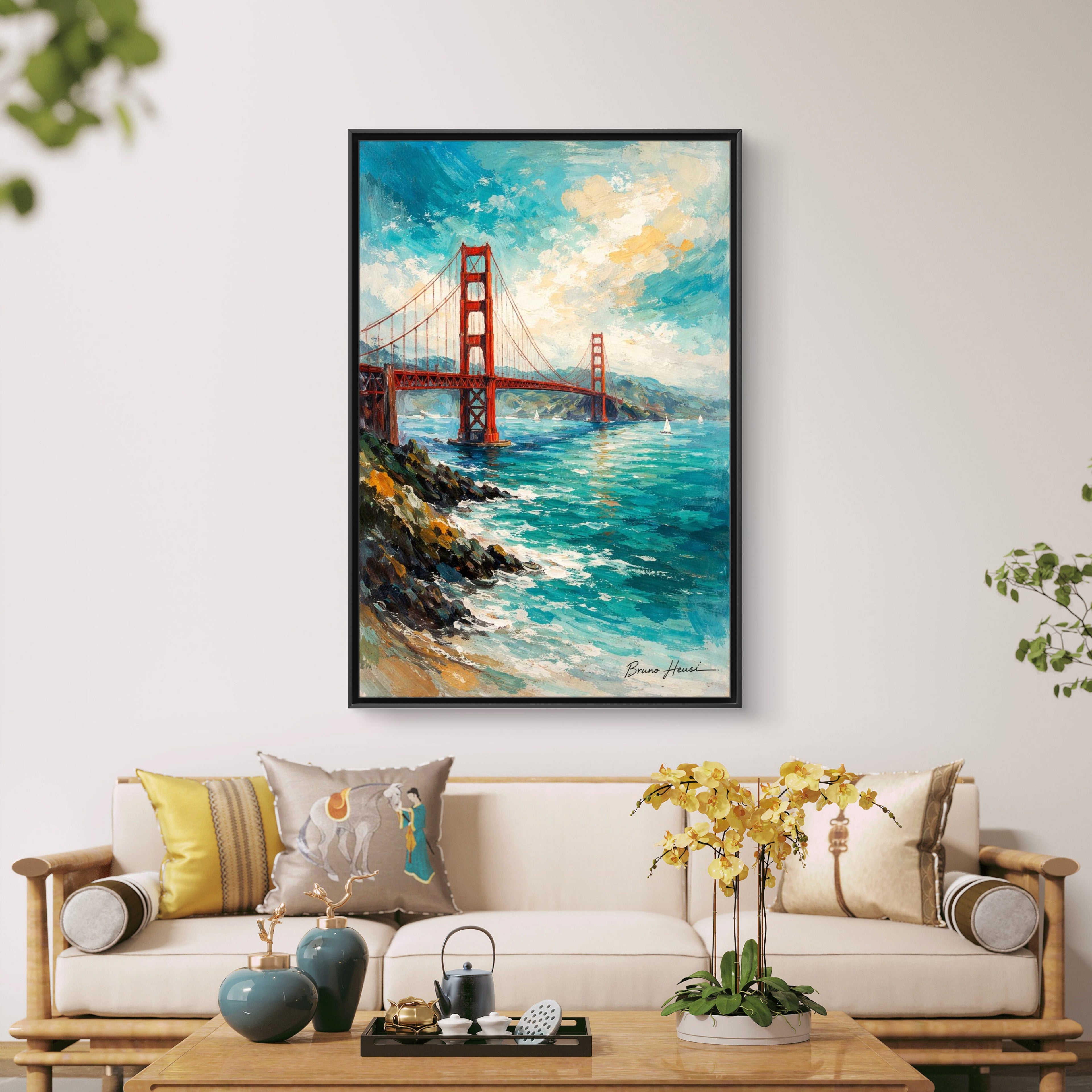 Golden Gate Bridge Seascape Matte Canvas Framed Wall Art