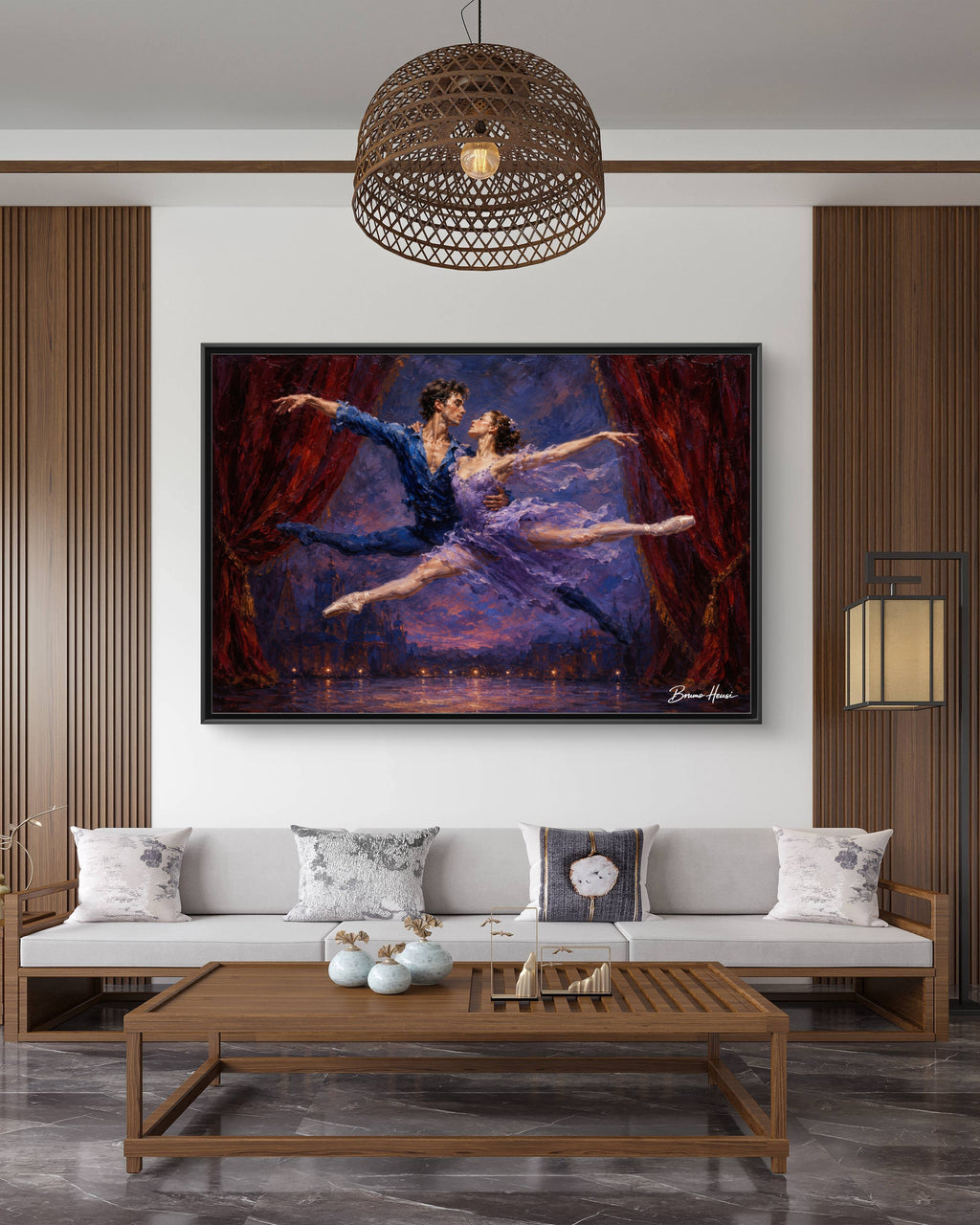 Framed Ballet Canvas Print — Romantic Dancing Couple Wall Art