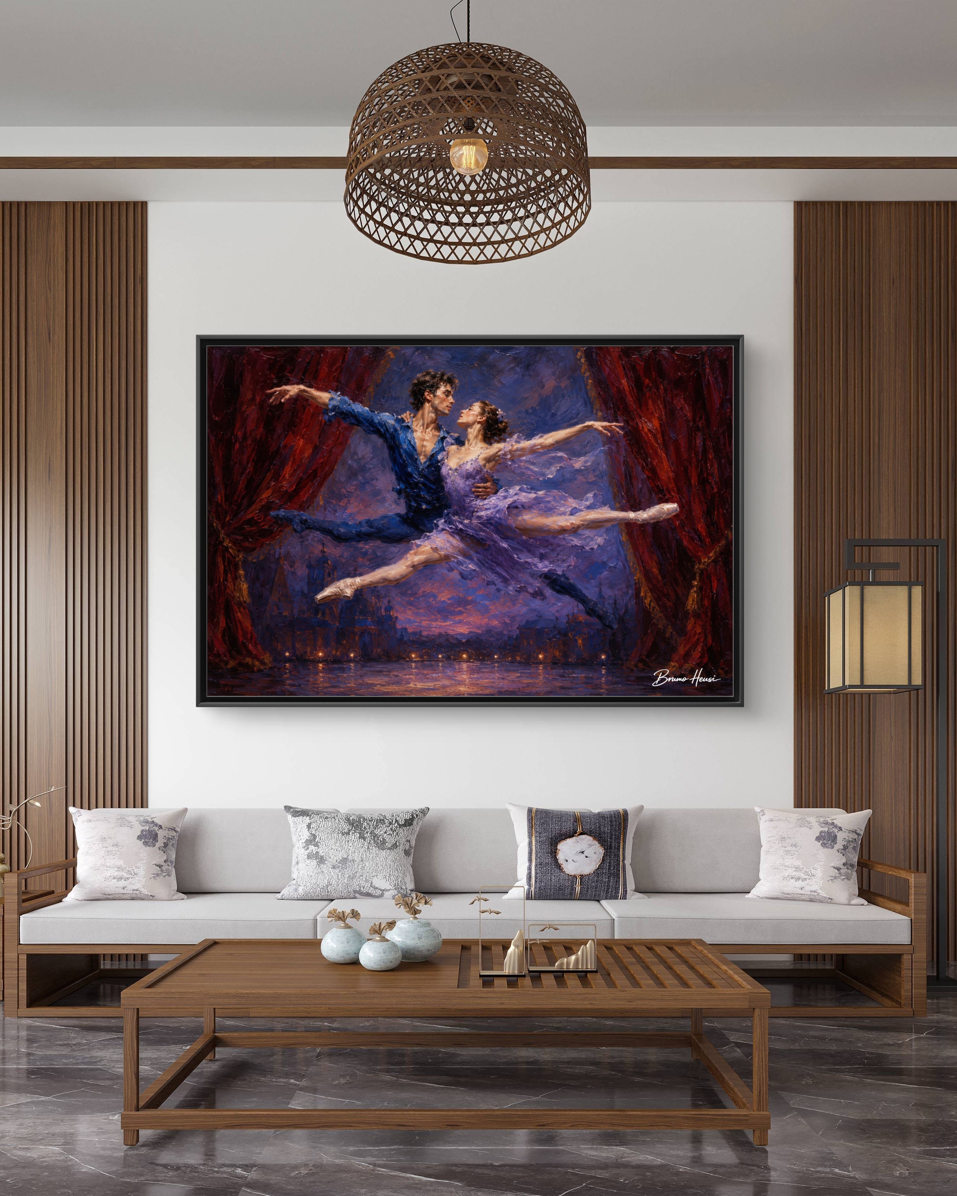 Framed Ballet Canvas Print — Romantic Dancing Couple Wall Art