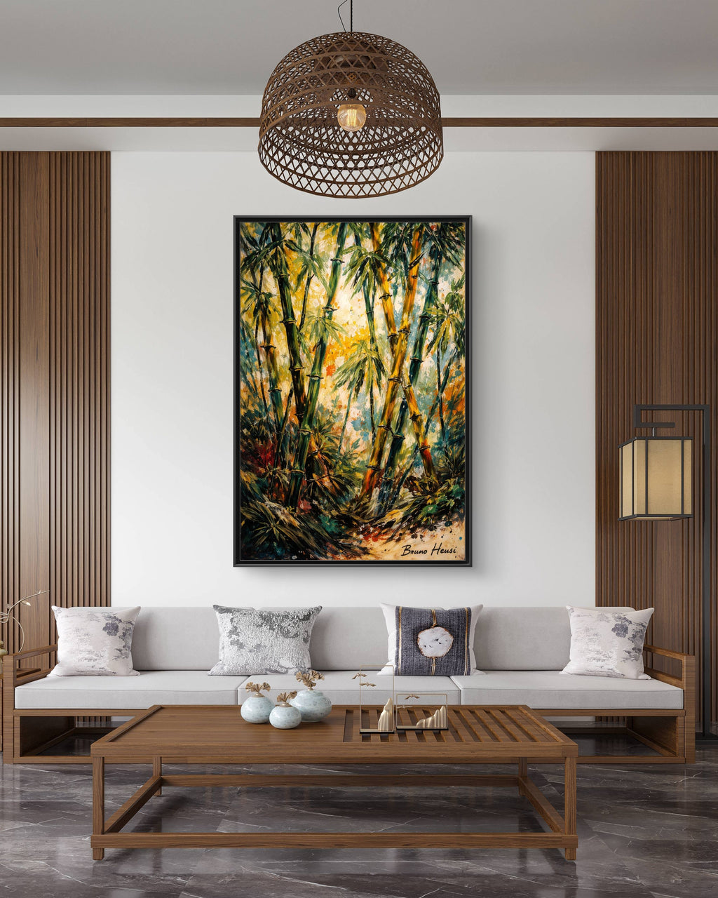 Framed Bamboo Forest Canvas Print – Matte Multi‑Color Wall Art