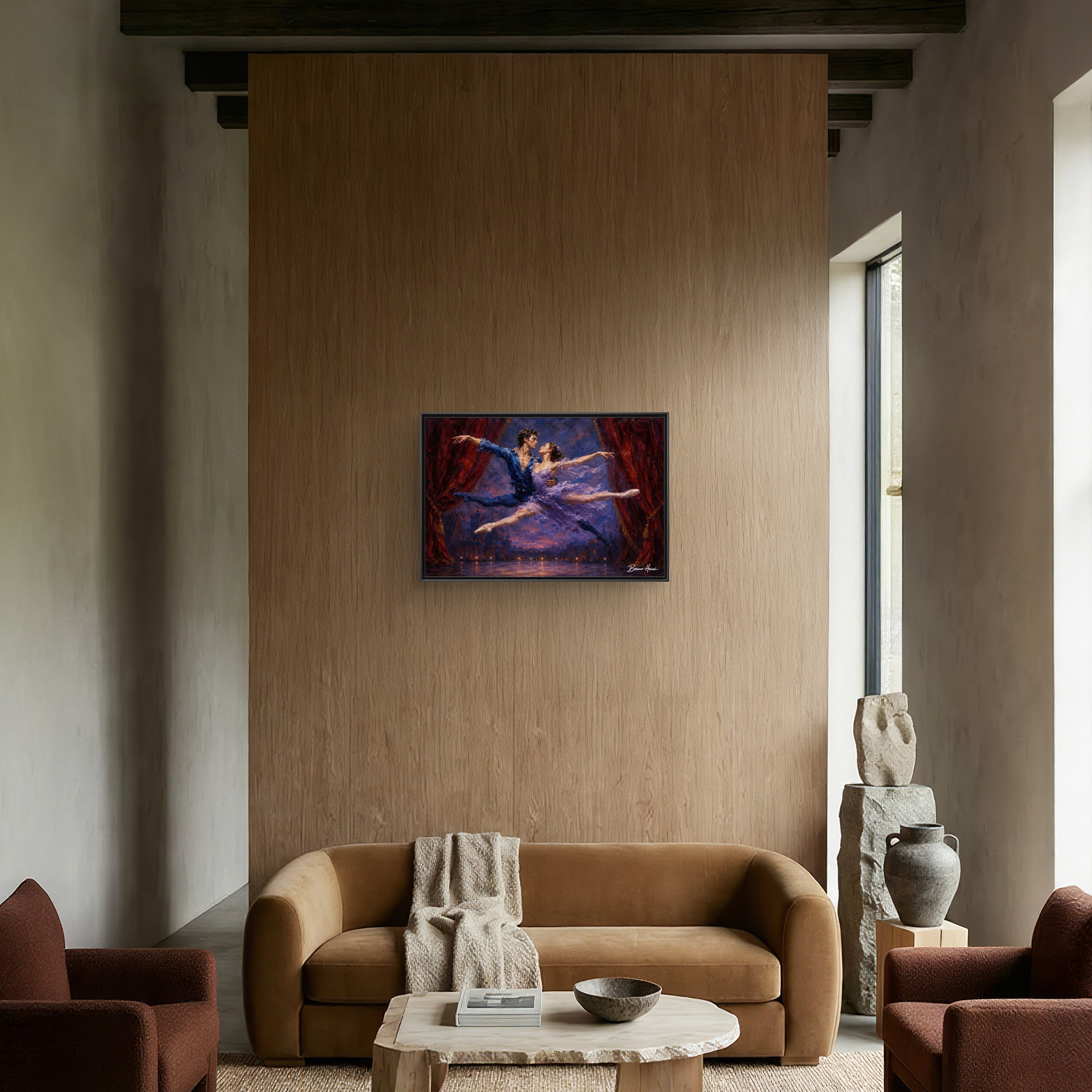 Framed Ballet Canvas Print — Romantic Dancing Couple Wall Art