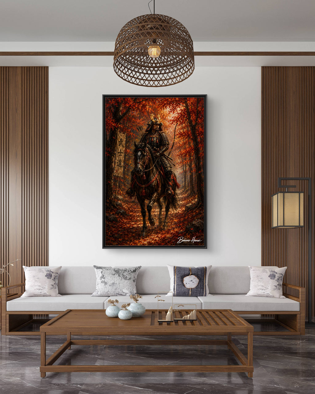 Samurai Warrior Canvas Print — Framed Matte Autumn Wall Art