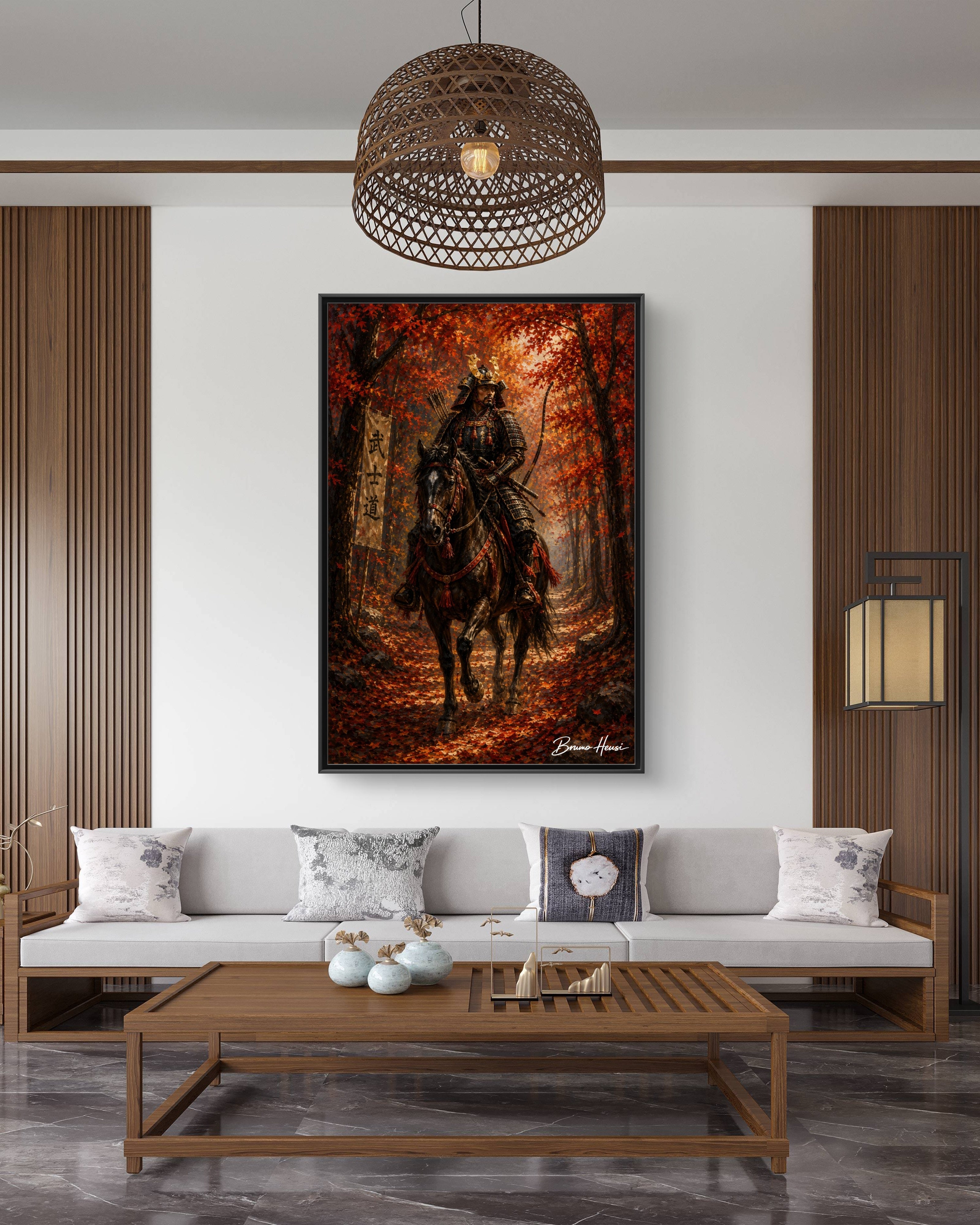 Samurai Warrior Canvas Print — Framed Matte Autumn Wall Art