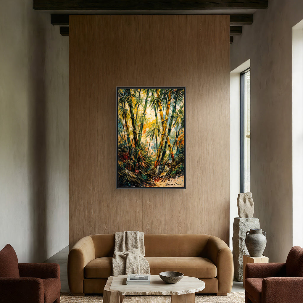 Framed Bamboo Forest Canvas Print – Matte Multi‑Color Wall Art