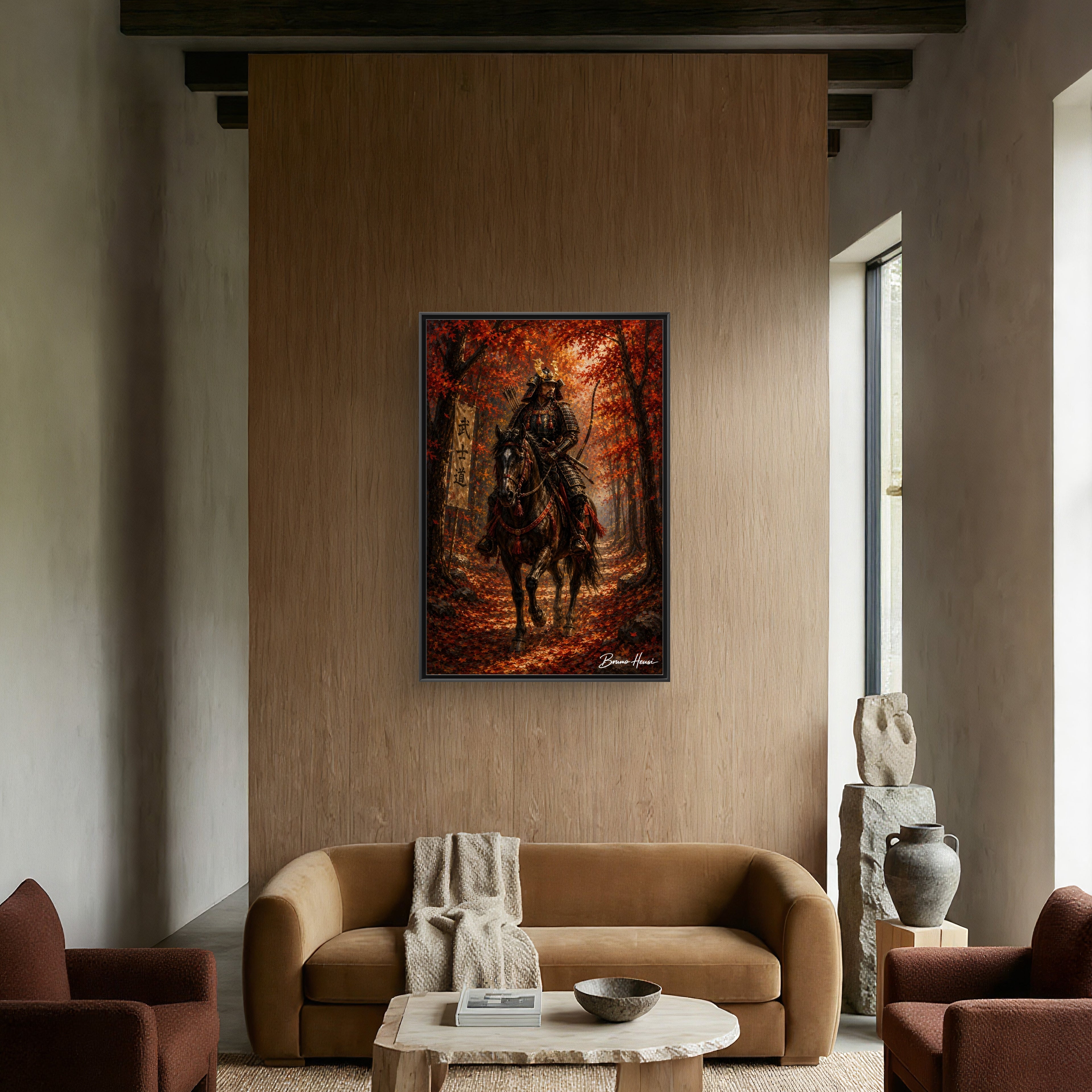 Samurai Warrior Canvas Print — Framed Matte Autumn Wall Art