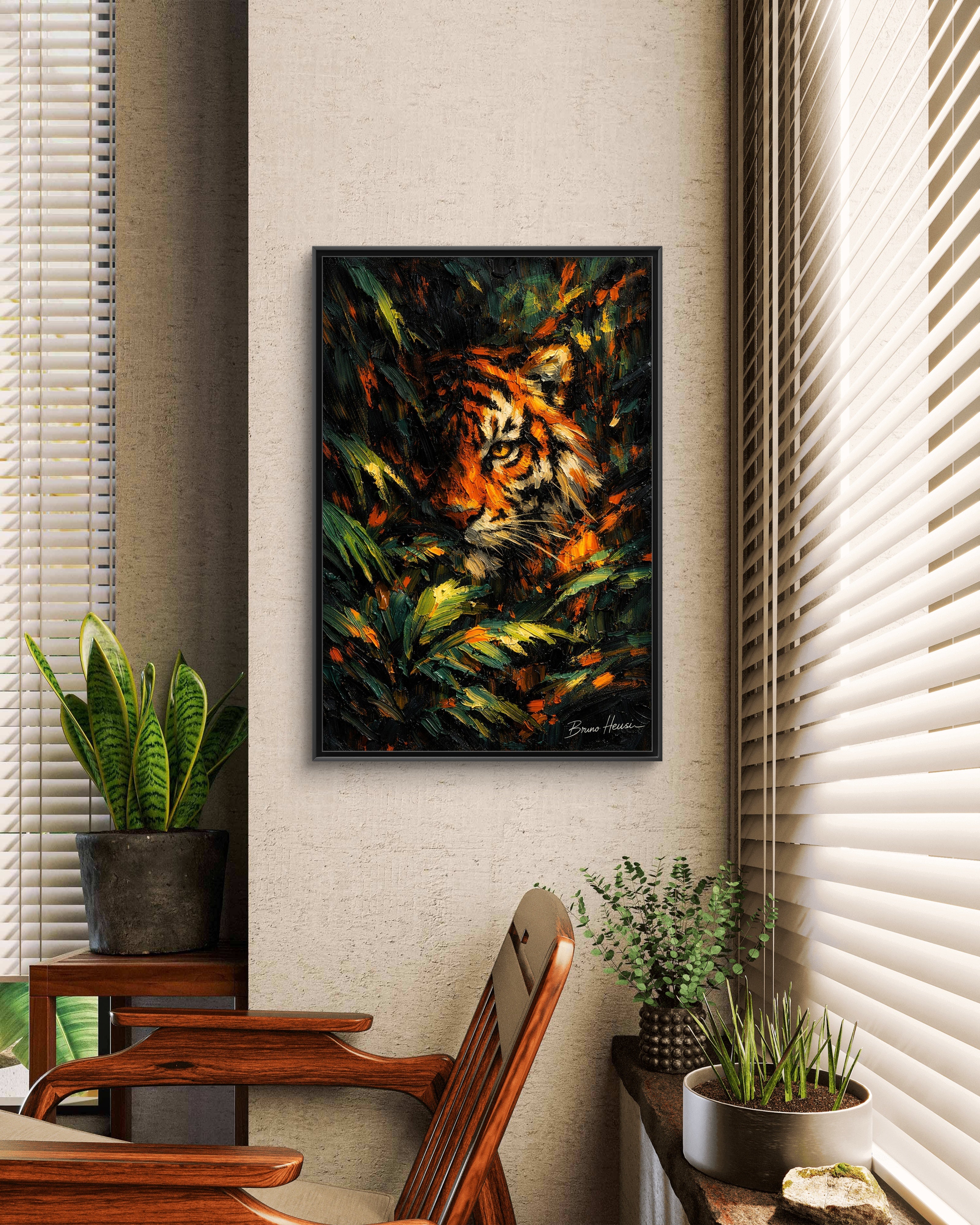 Framed Matte Canvas - Vibrant Tiger Jungle Print