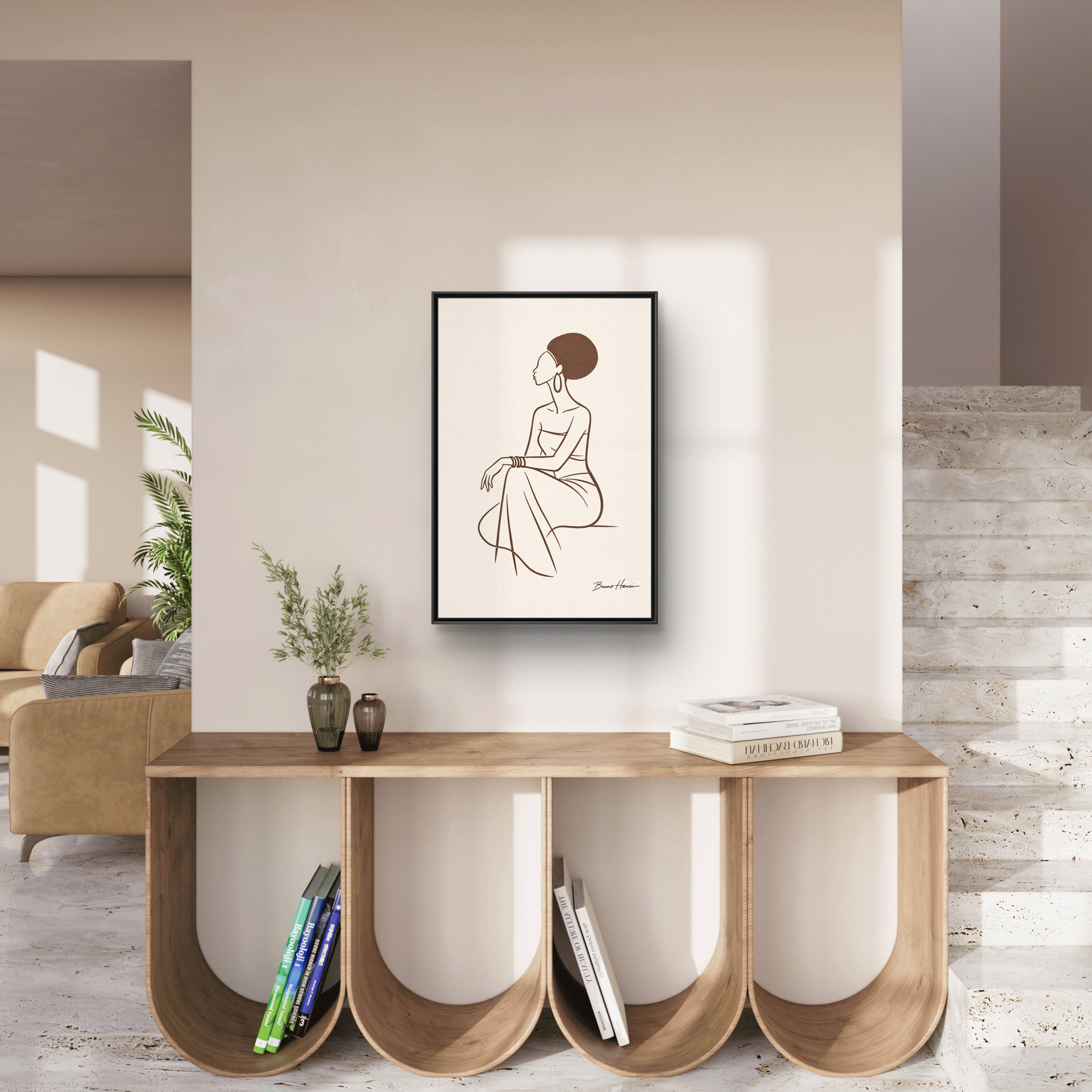 Elegant Minimalist Line Art Woman — Framed Matte Canvas Wall Art