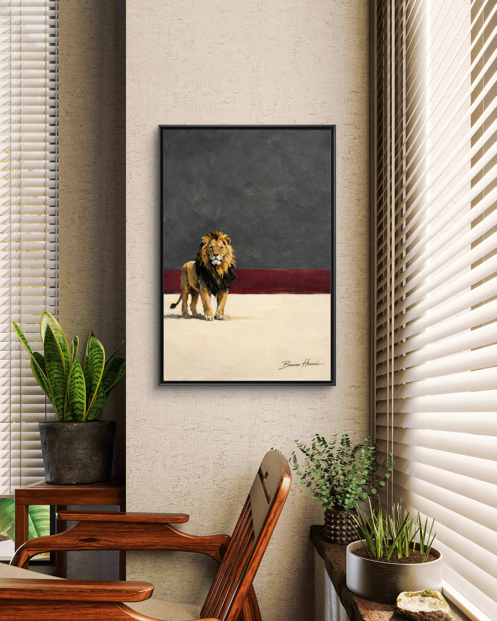 Framed Lion Matte Canvas Wall Art — Majestic Safari Animal Print