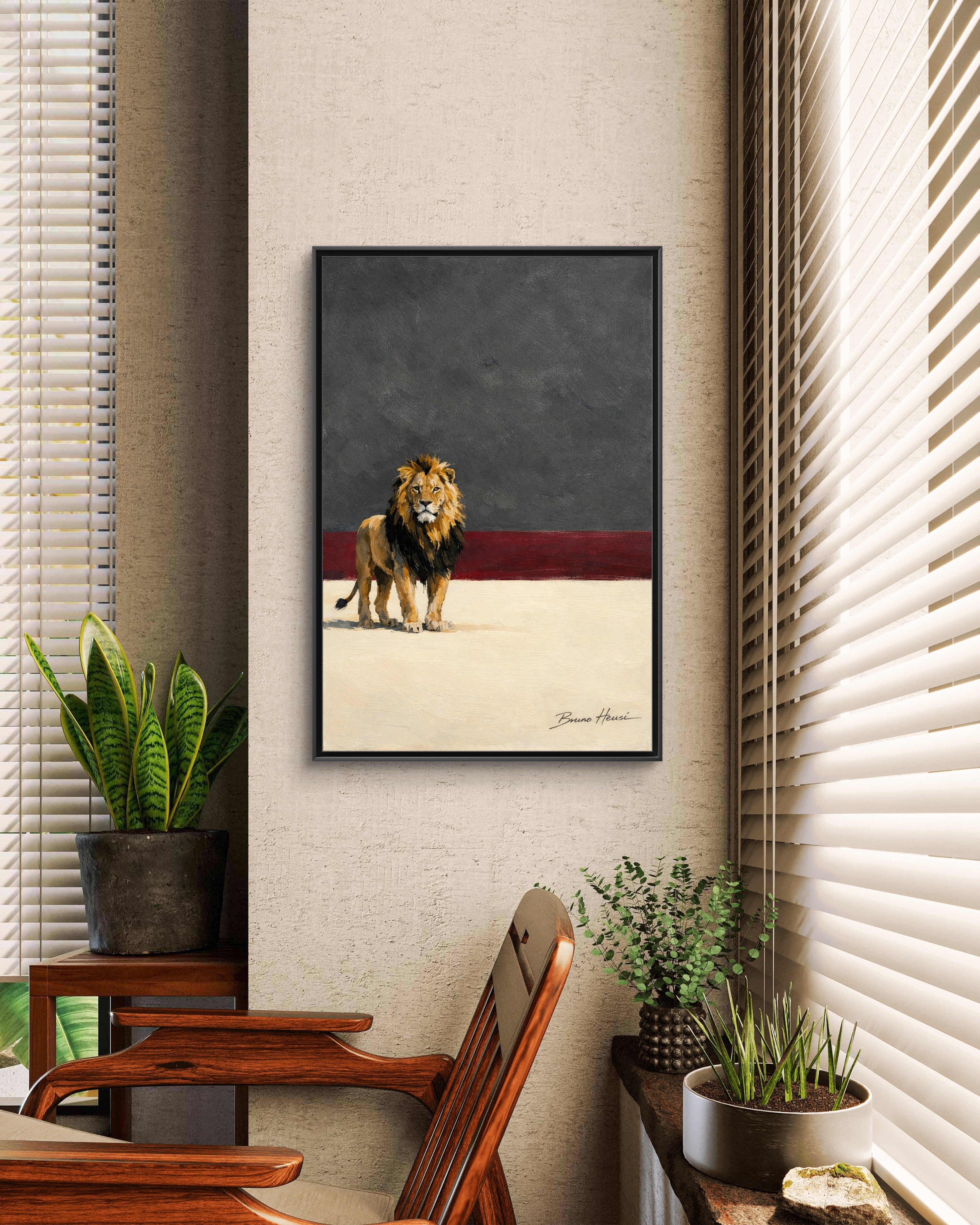 Framed Lion Matte Canvas Wall Art — Majestic Safari Animal Print