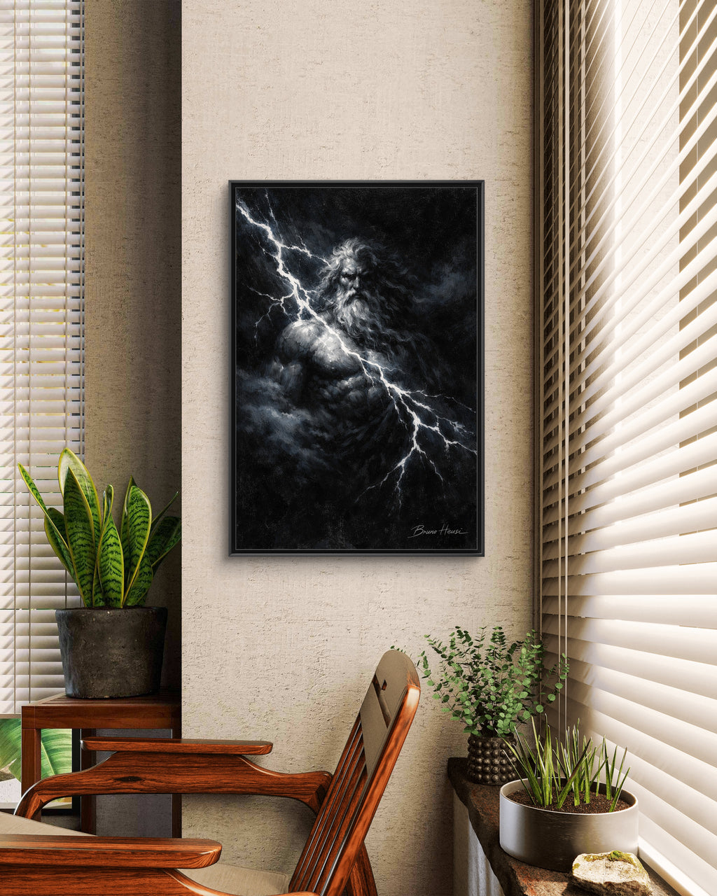 Zeus Lightning God Framed Canvas Wall Art — Stormy Mythology Print
