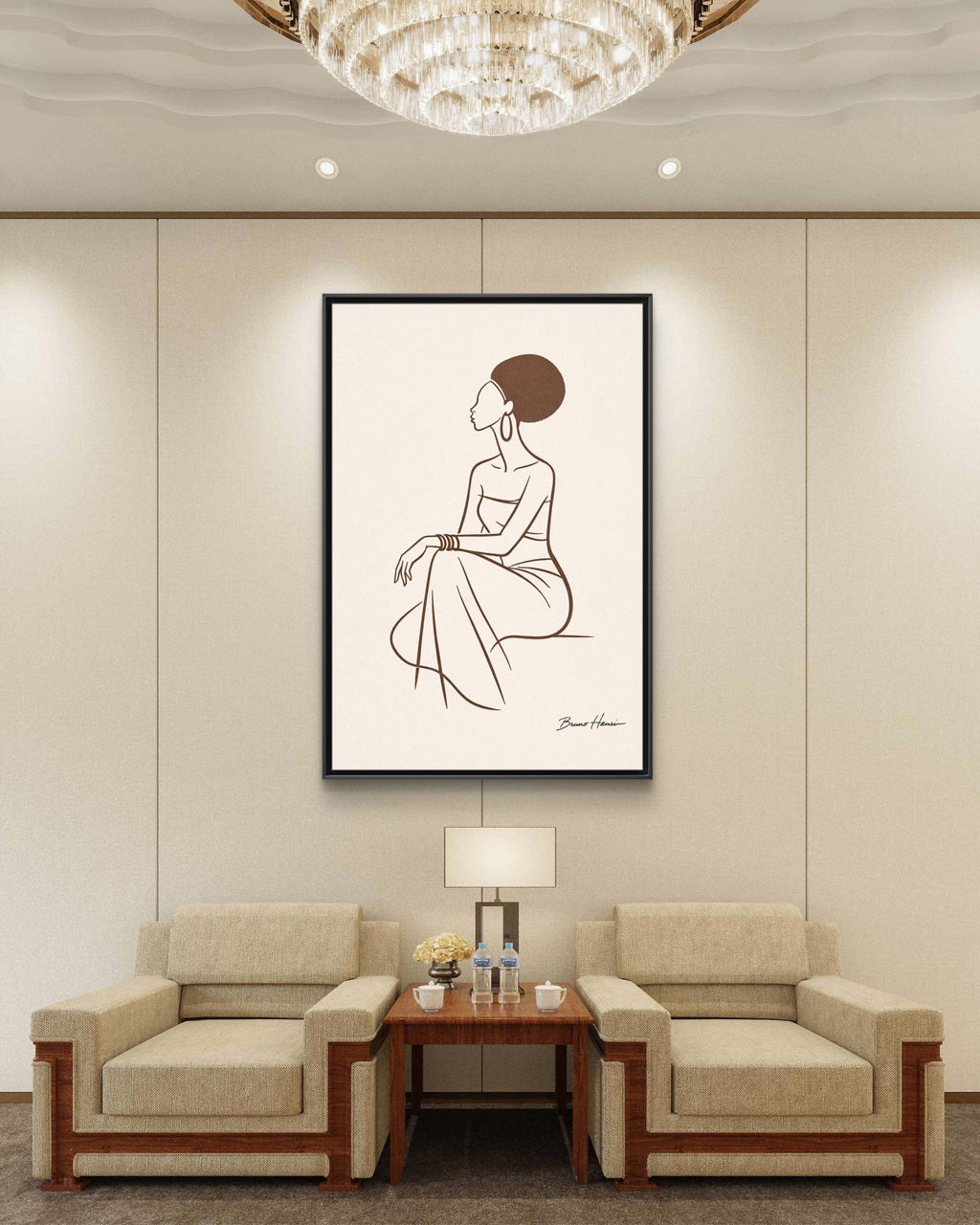 Elegant Minimalist Line Art Woman — Framed Matte Canvas Wall Art