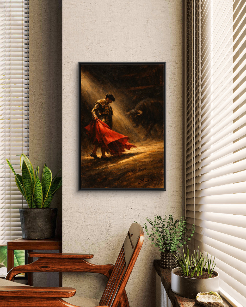 Matador Canvas Wall Art – Classic Spanish Bullfighting Scene Framed Print