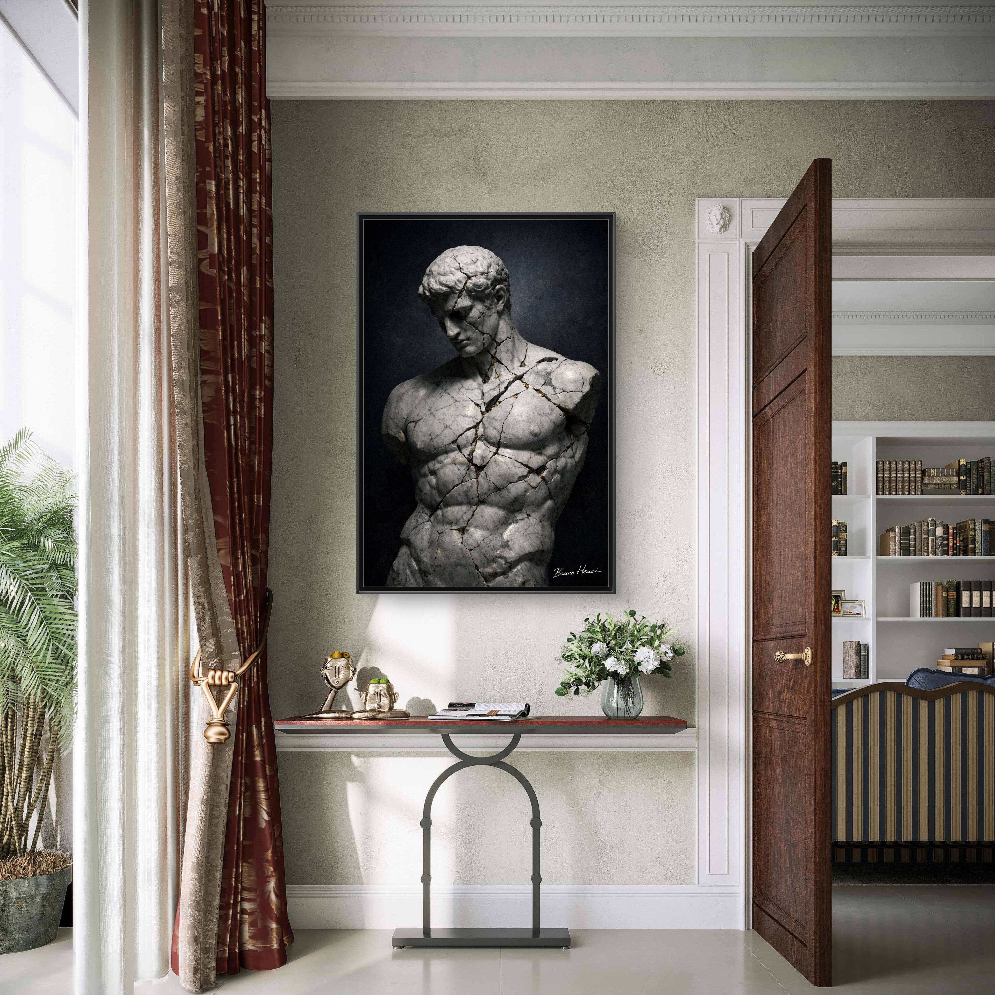 Cracked Marble Bust Framed Canvas Wall Art — Classical Sculpture Print