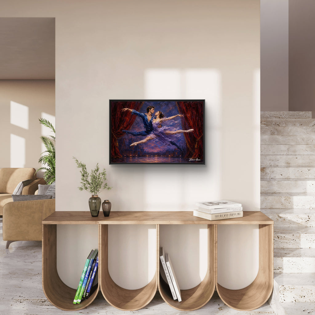Framed Ballet Canvas Print — Romantic Dancing Couple Wall Art