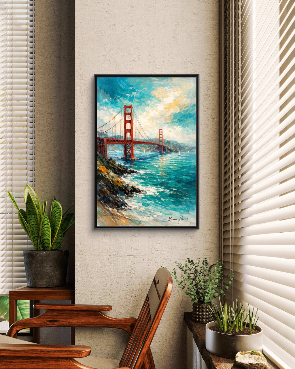Golden Gate Bridge Seascape Matte Canvas Framed Wall Art