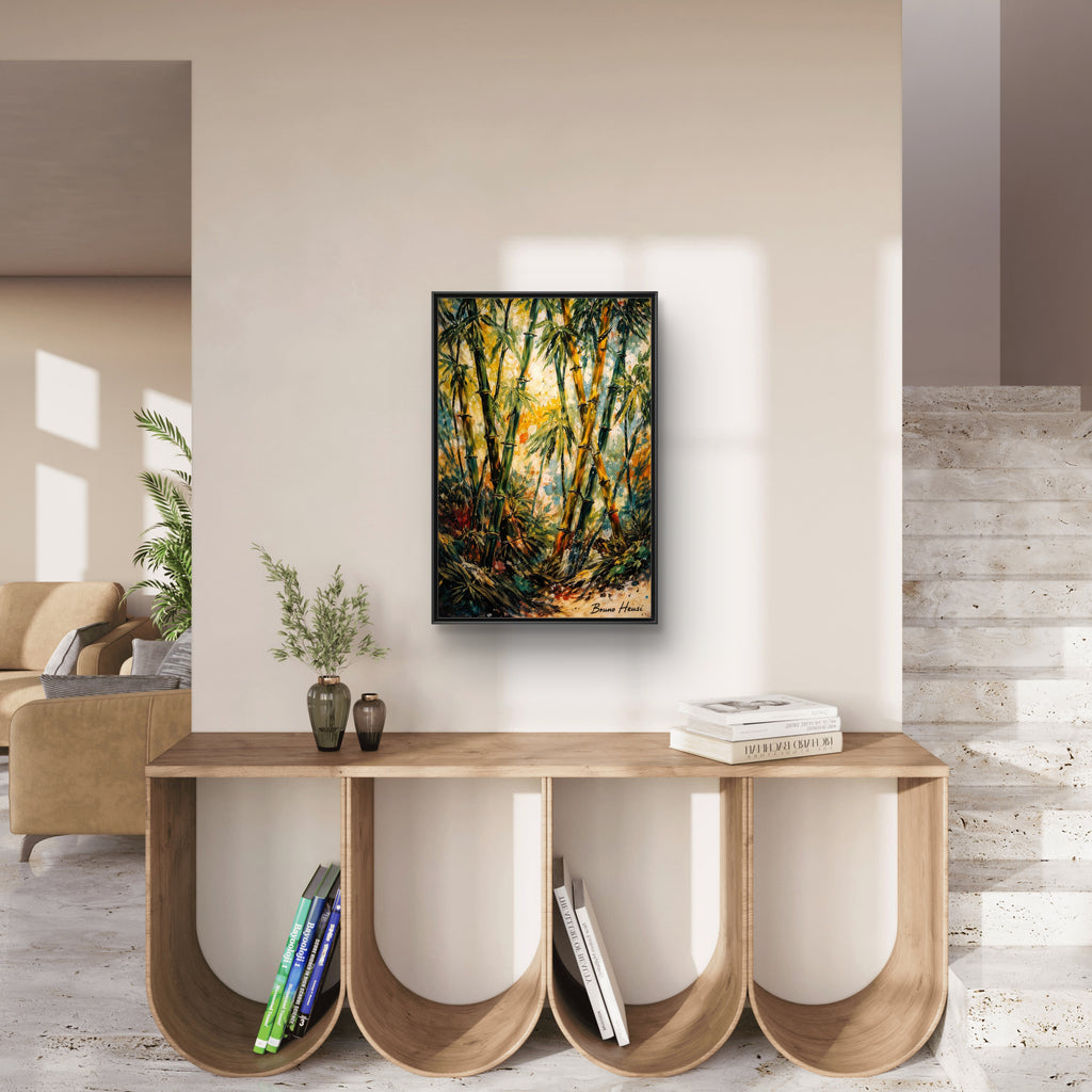 Framed Bamboo Forest Canvas Print – Matte Multi‑Color Wall Art