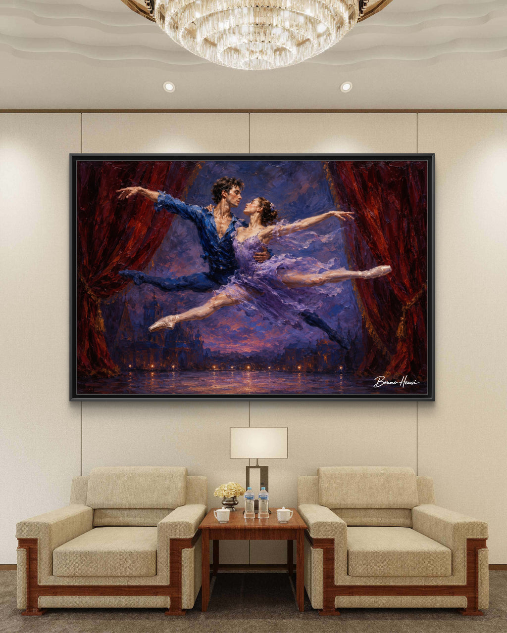 Framed Ballet Canvas Print — Romantic Dancing Couple Wall Art