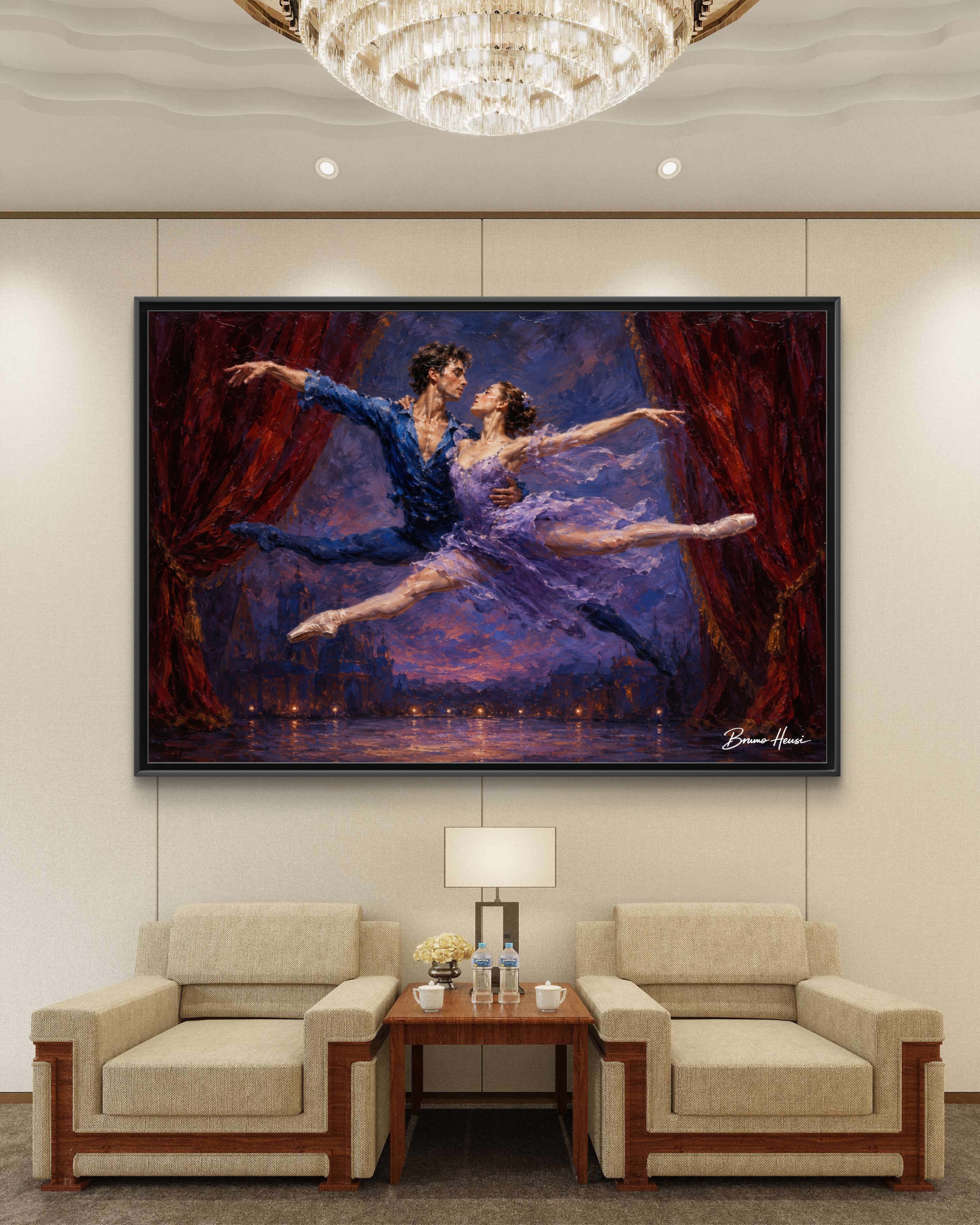 Framed Ballet Canvas Print — Romantic Dancing Couple Wall Art