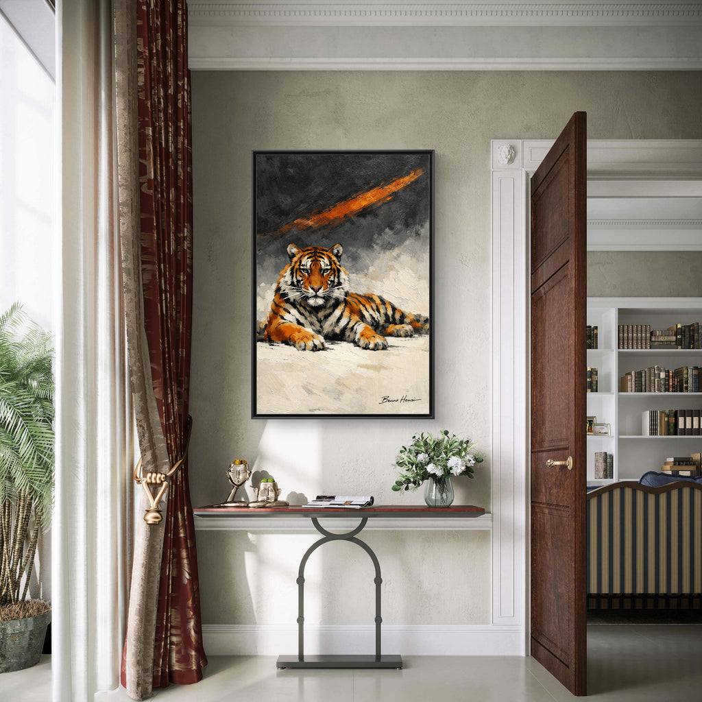 Framed Tiger Canvas Wall Art — Majestic Orange & Gray Matte Print