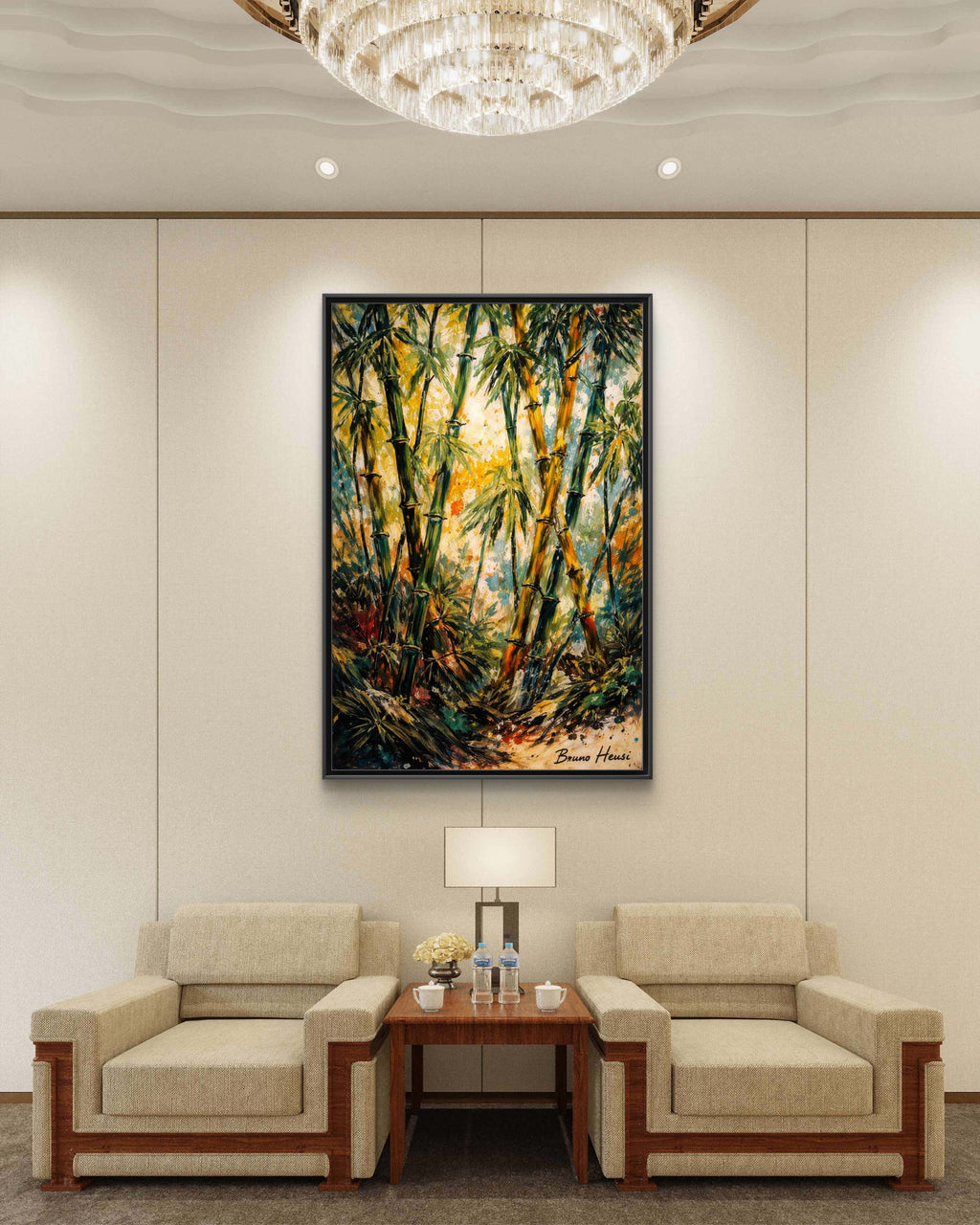Framed Bamboo Forest Canvas Print – Matte Multi‑Color Wall Art