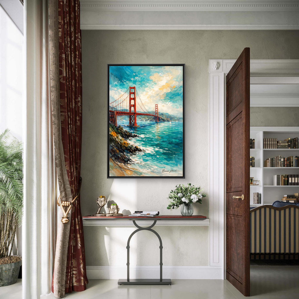 Golden Gate Bridge Seascape Matte Canvas Framed Wall Art