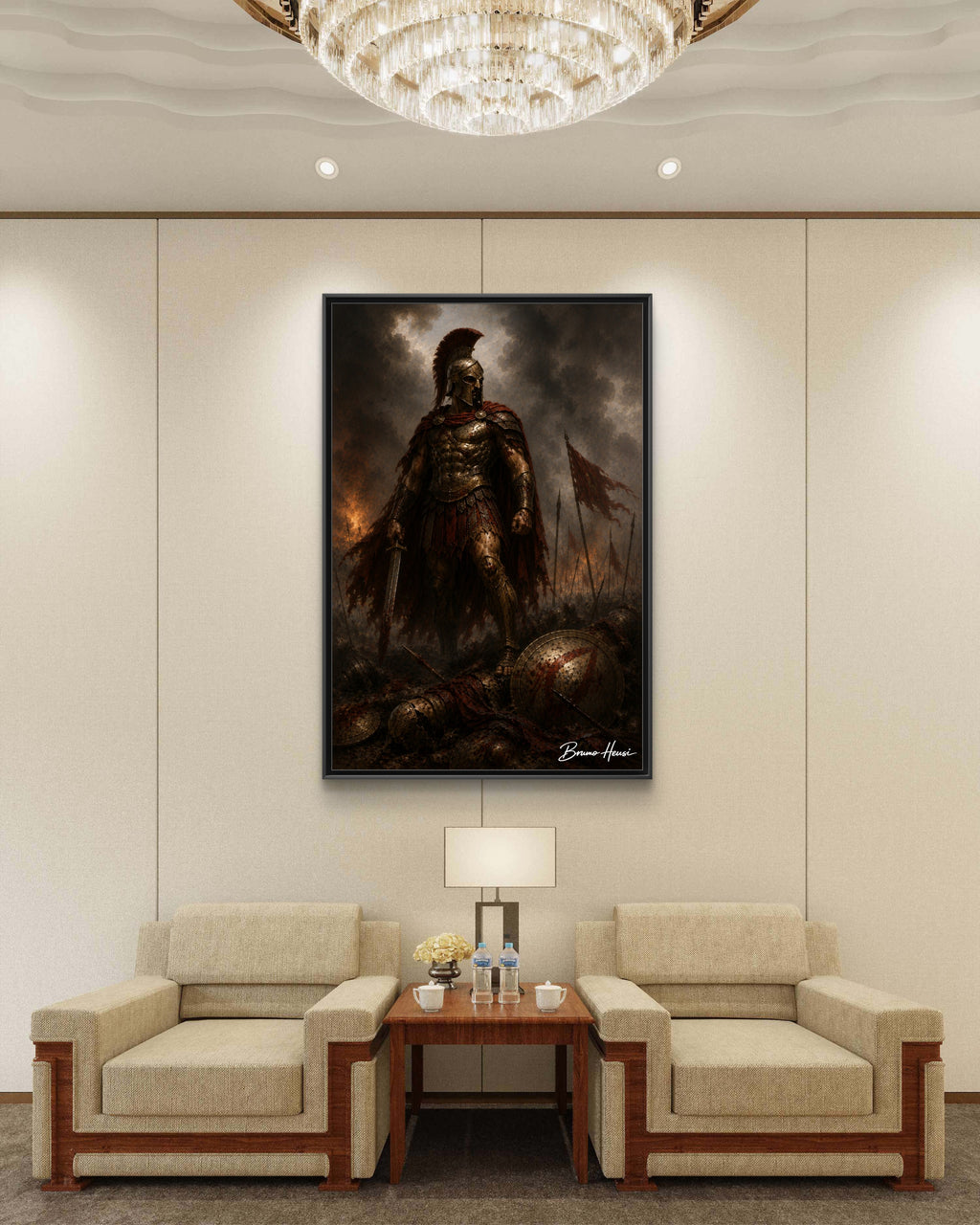 Framed Spartan Warrior Matte Canvas Print – Dramatic Ancient Battle Wall Art