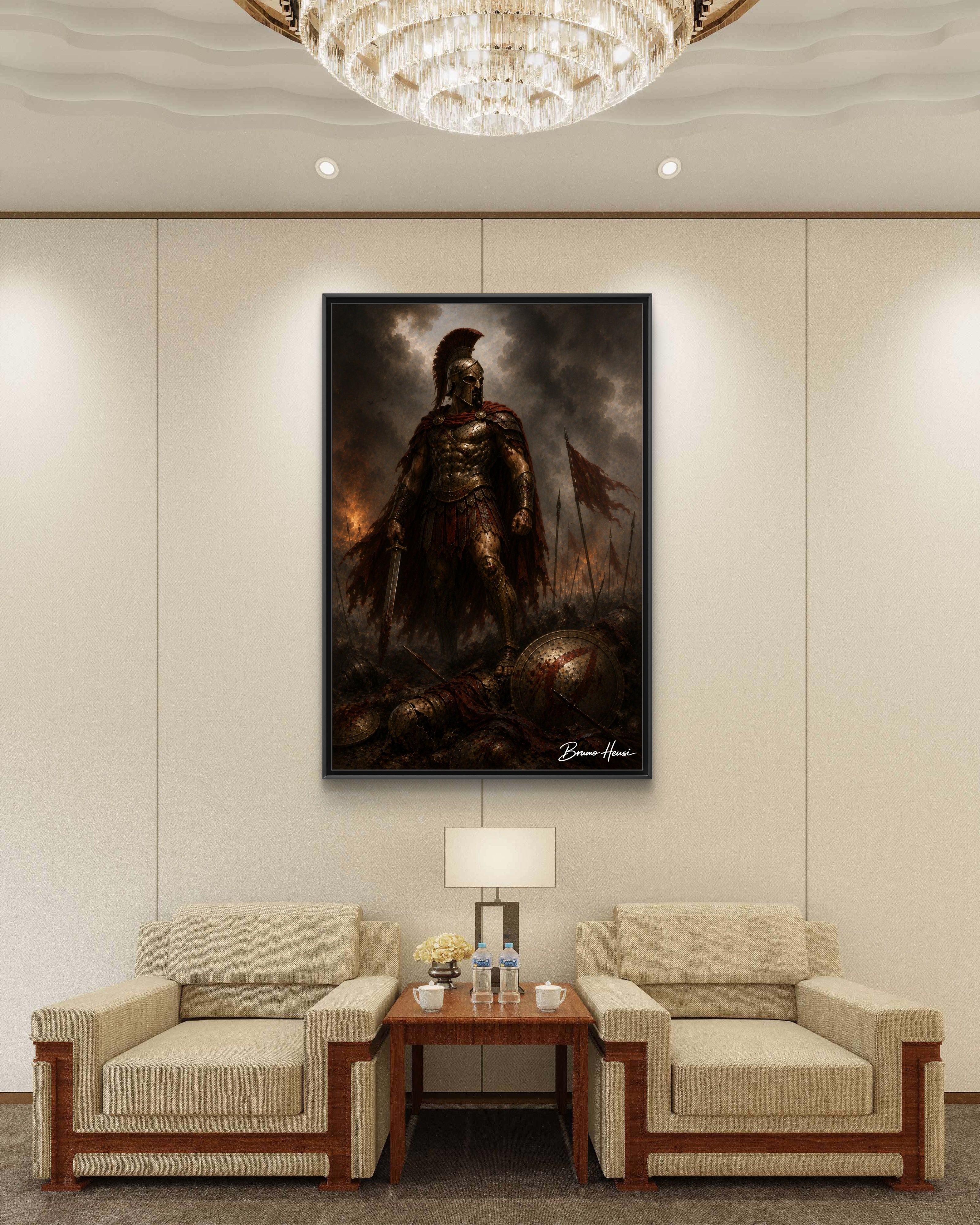 Framed Spartan Warrior Matte Canvas Print – Dramatic Ancient Battle Wall Art