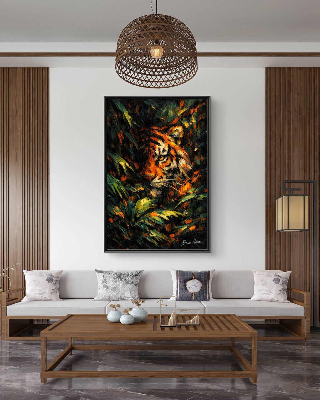 Framed Matte Canvas - Vibrant Tiger Jungle Print
