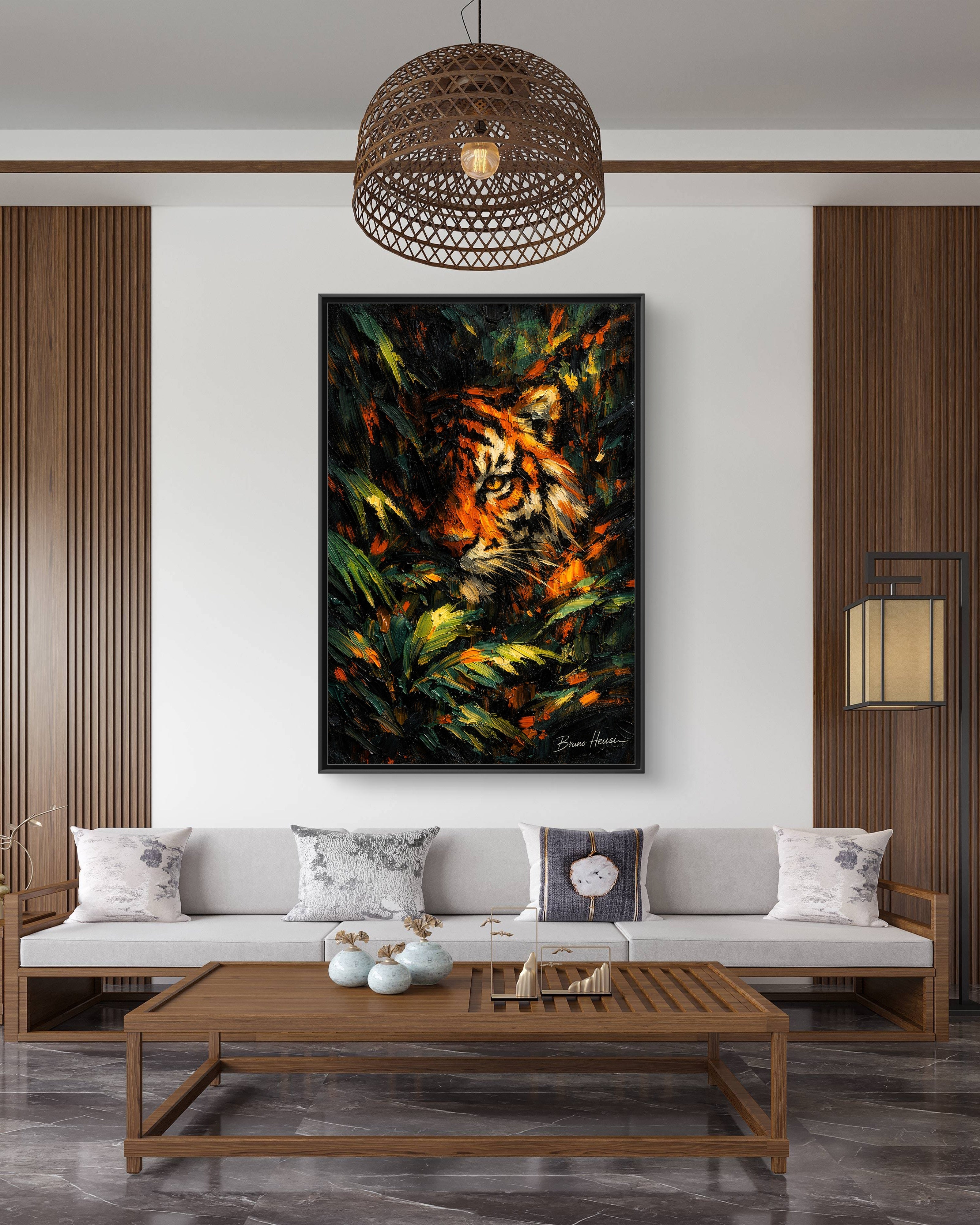Framed Matte Canvas - Vibrant Tiger Jungle Print