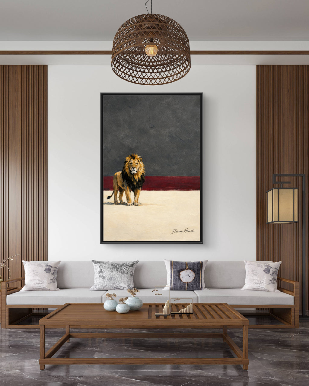 Framed Lion Matte Canvas Wall Art — Majestic Safari Animal Print