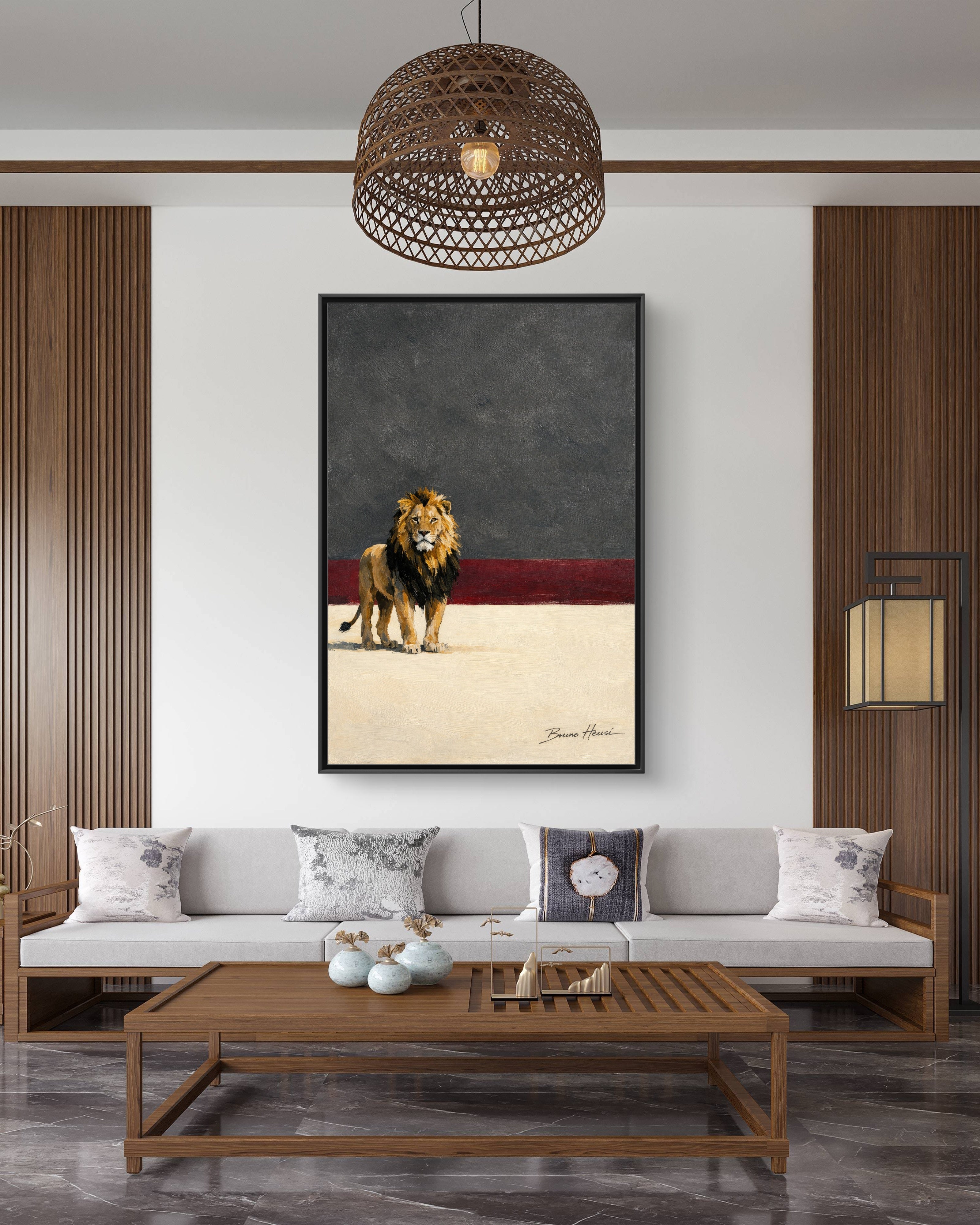 Framed Lion Matte Canvas Wall Art — Majestic Safari Animal Print