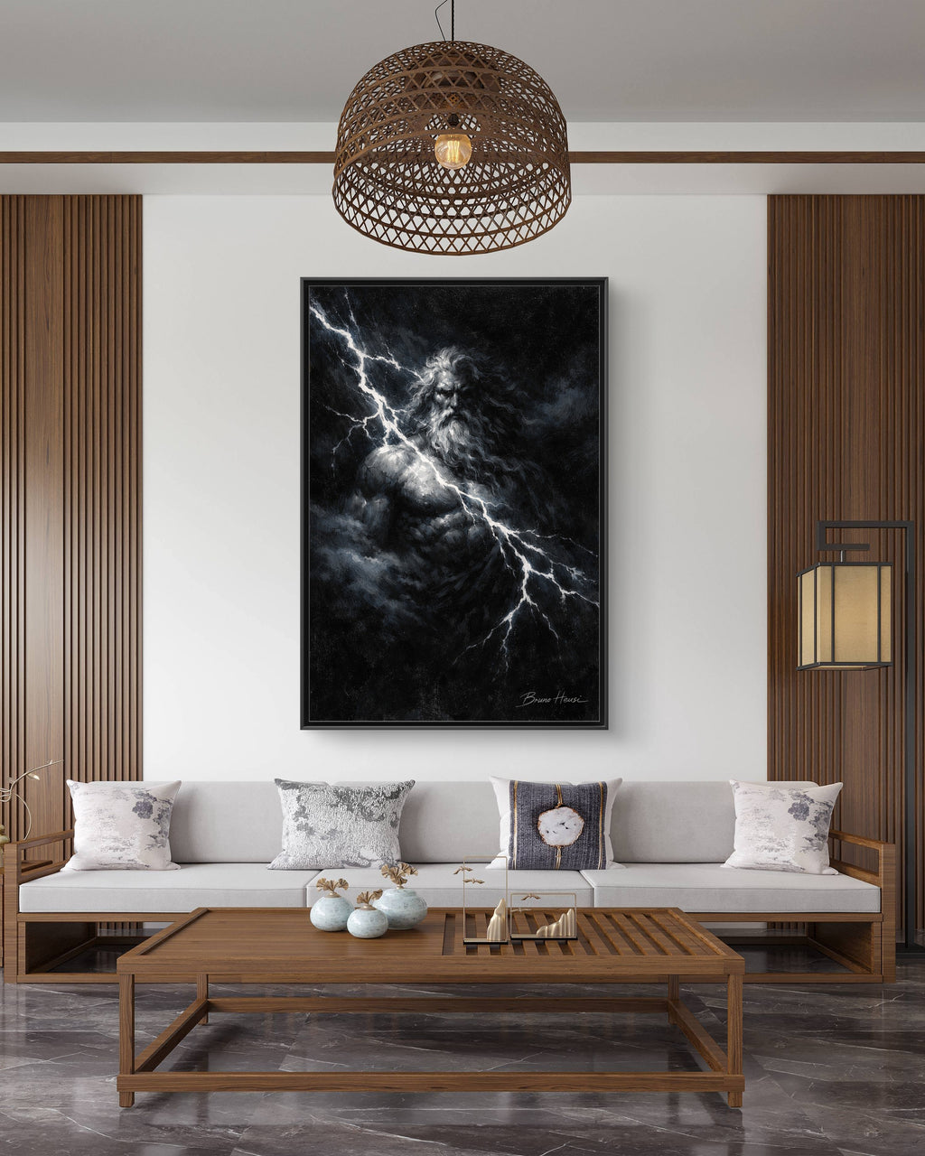 Zeus Lightning God Framed Canvas Wall Art — Stormy Mythology Print