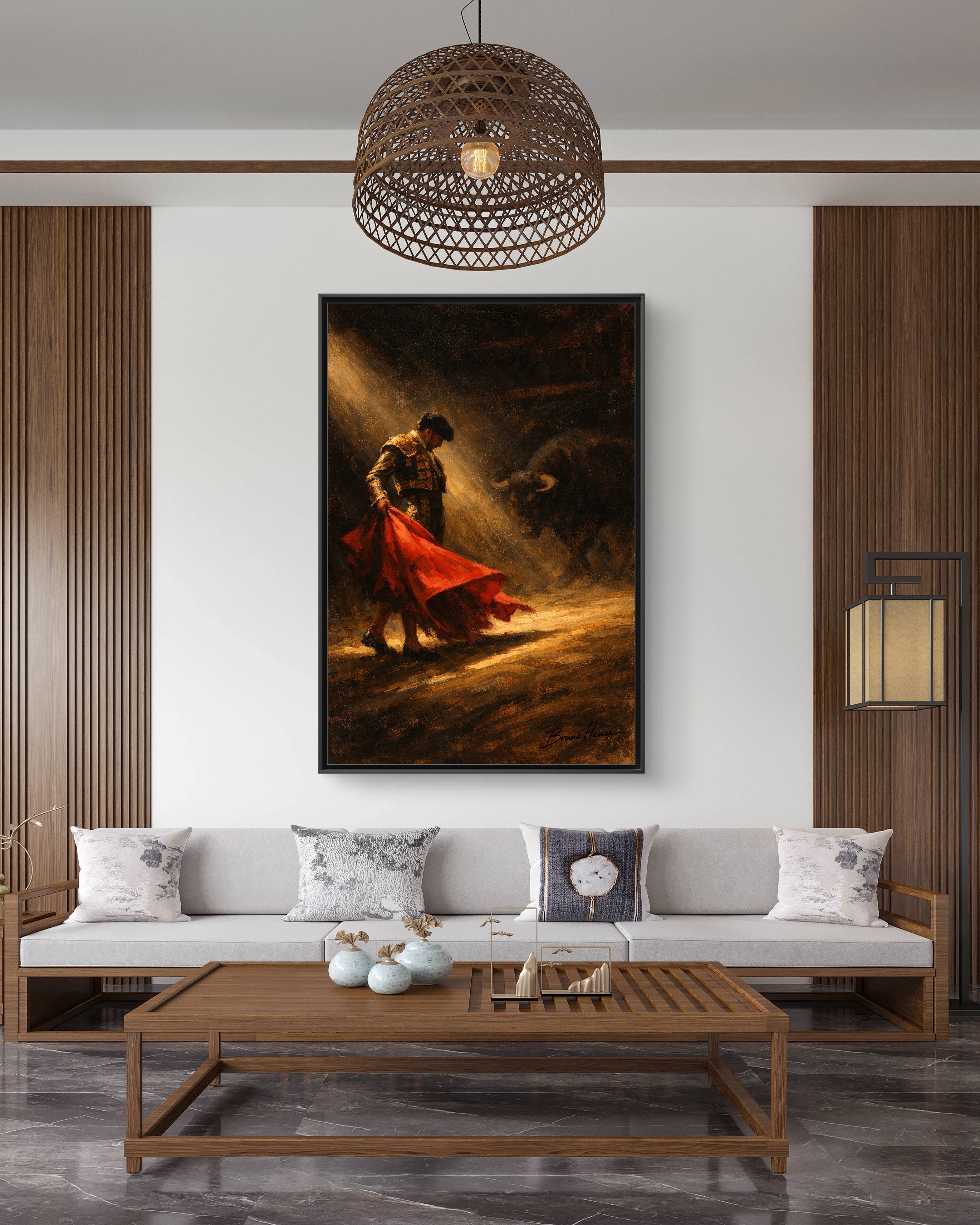 Matador Canvas Wall Art – Classic Spanish Bullfighting Scene Framed Print