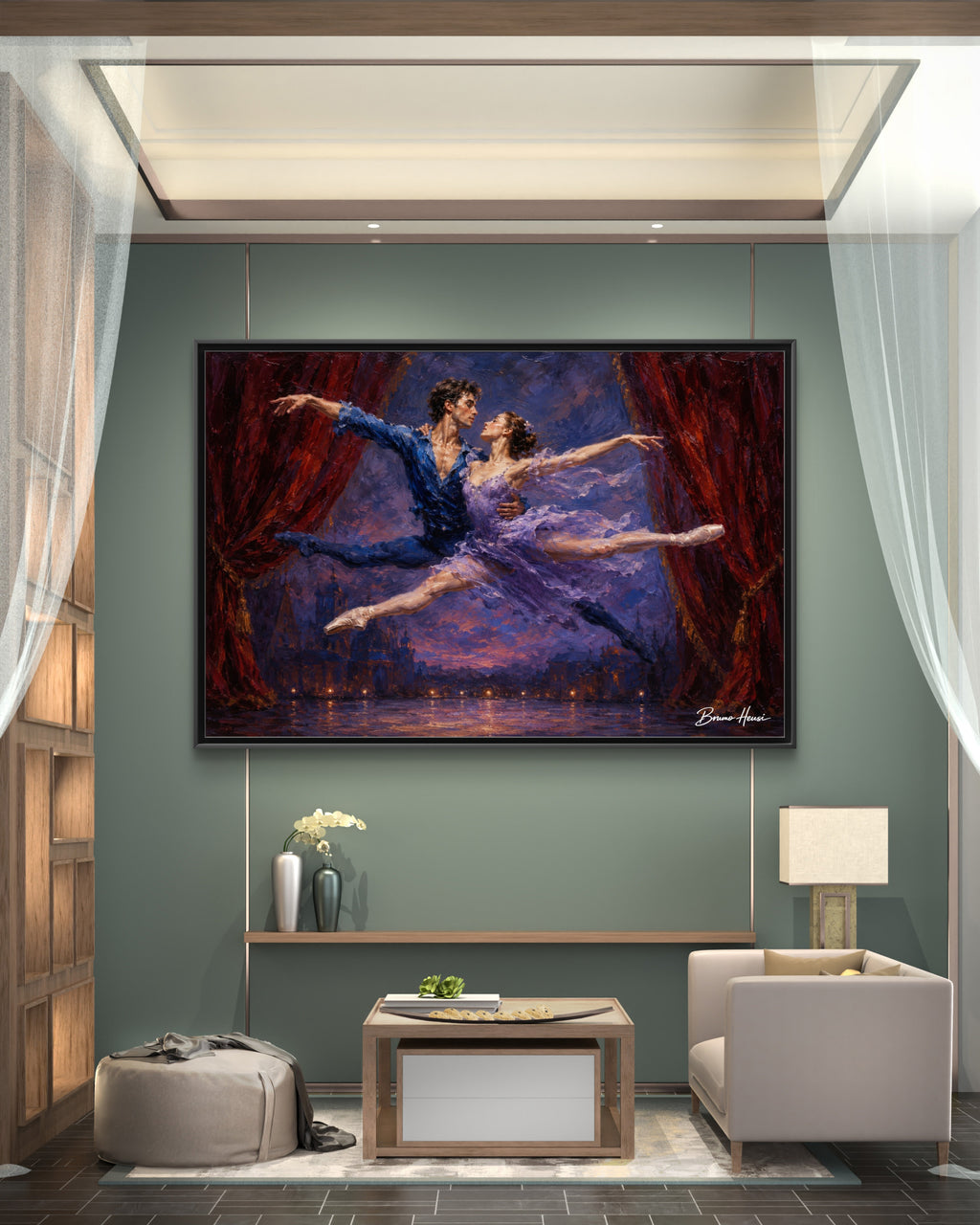 Framed Ballet Canvas Print — Romantic Dancing Couple Wall Art